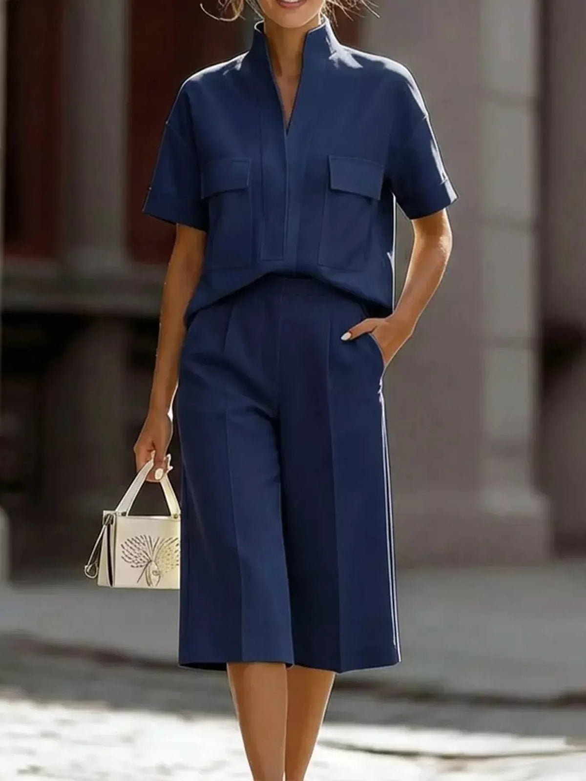 Short-Sleeve Shirt and Capris Two-Piece Set