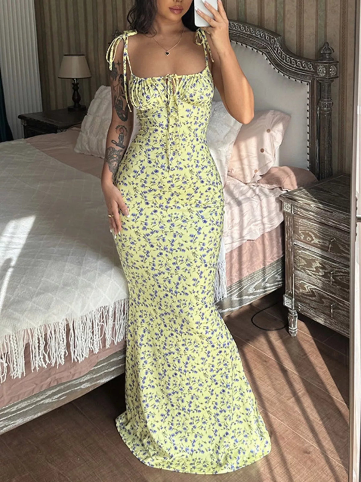 Floral Tie-Strap Bodycon Maxi Dress by Calliope