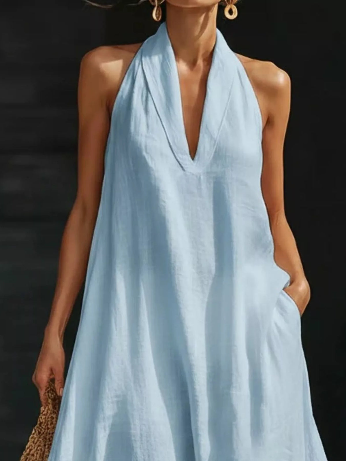 Halter Neck Maxi Dress with Pockets