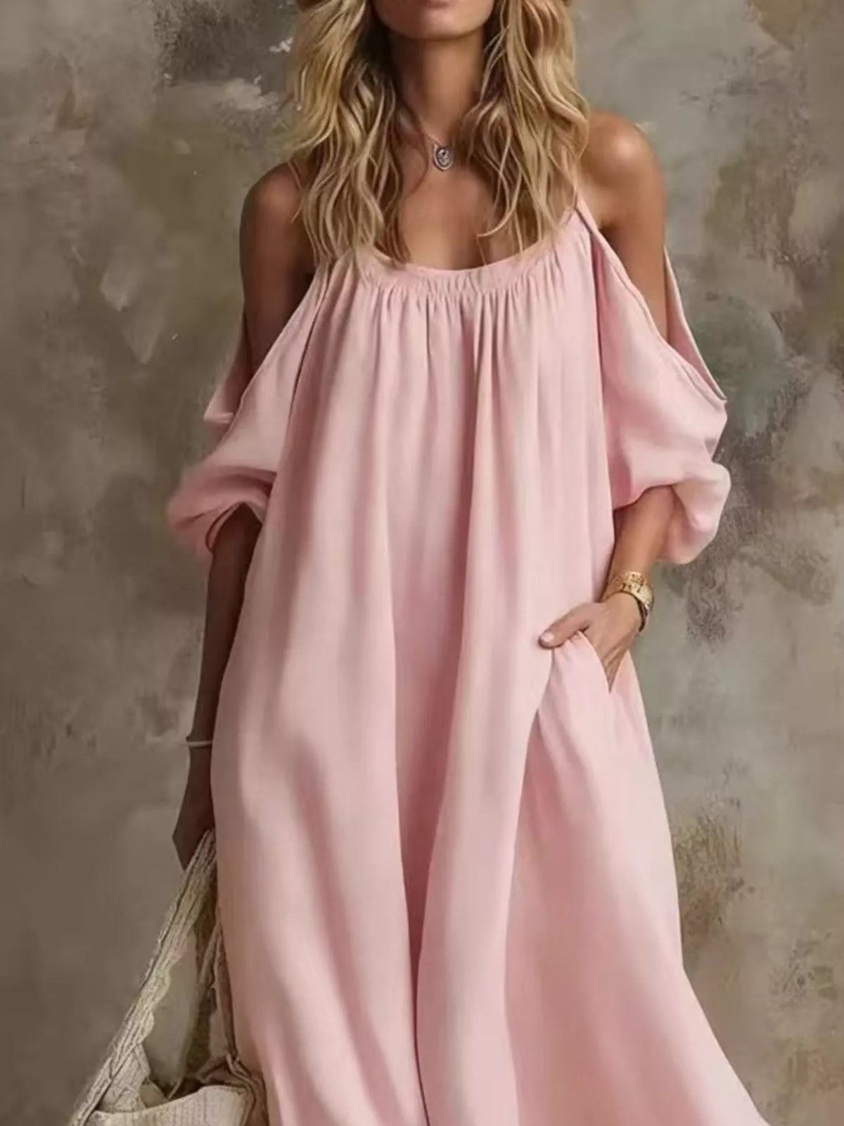 Cold-Shoulder Pocketed Maxi Dress