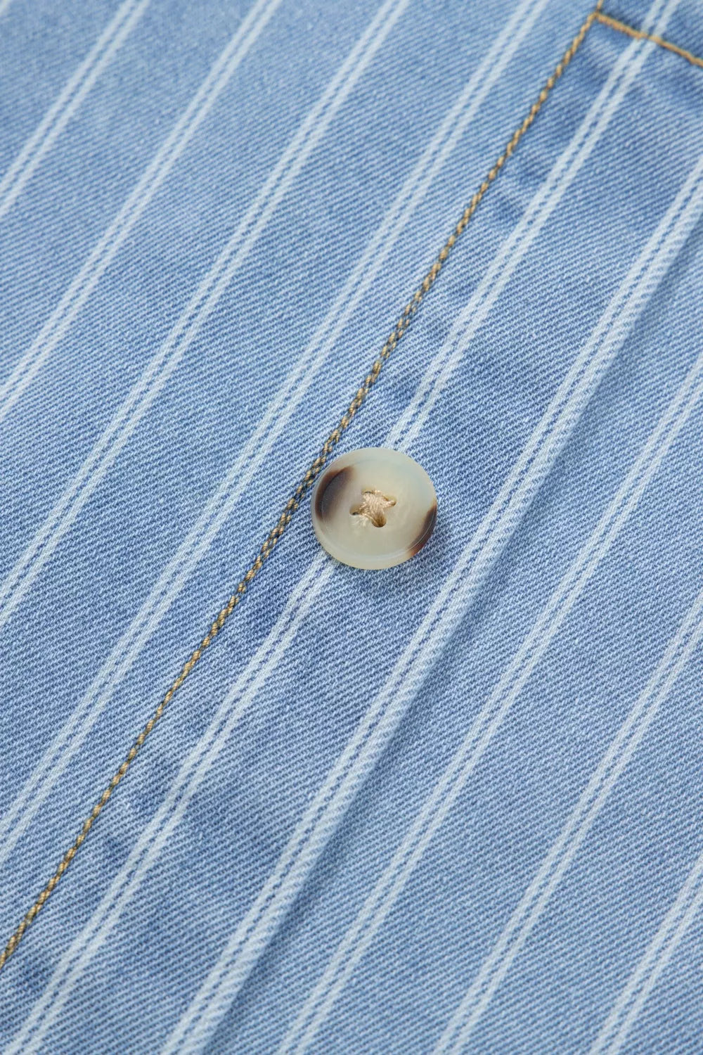 Striped Buttoned-Back Denim Mini Dress in Light Blue