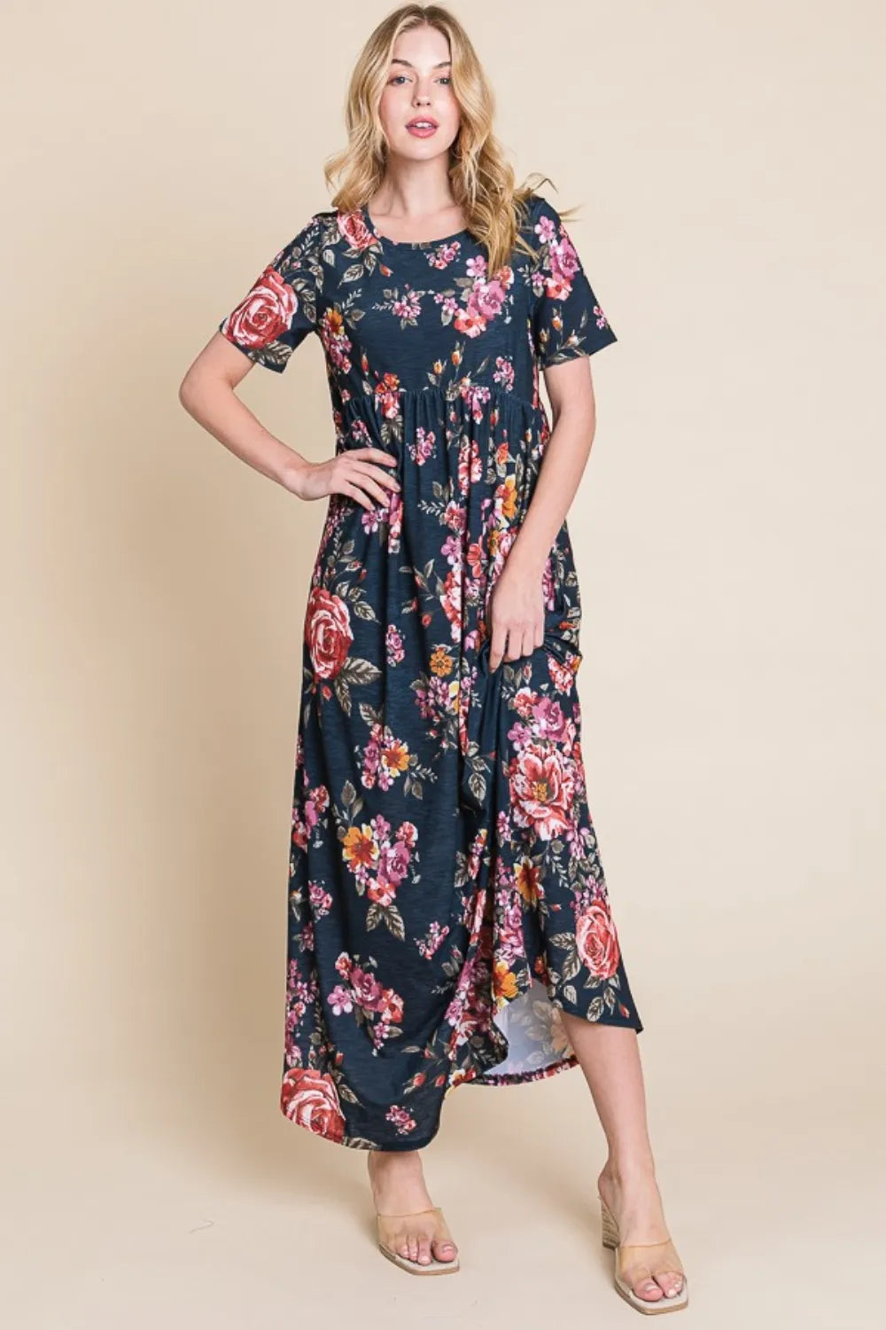Shirred Maxi Dress in Floral