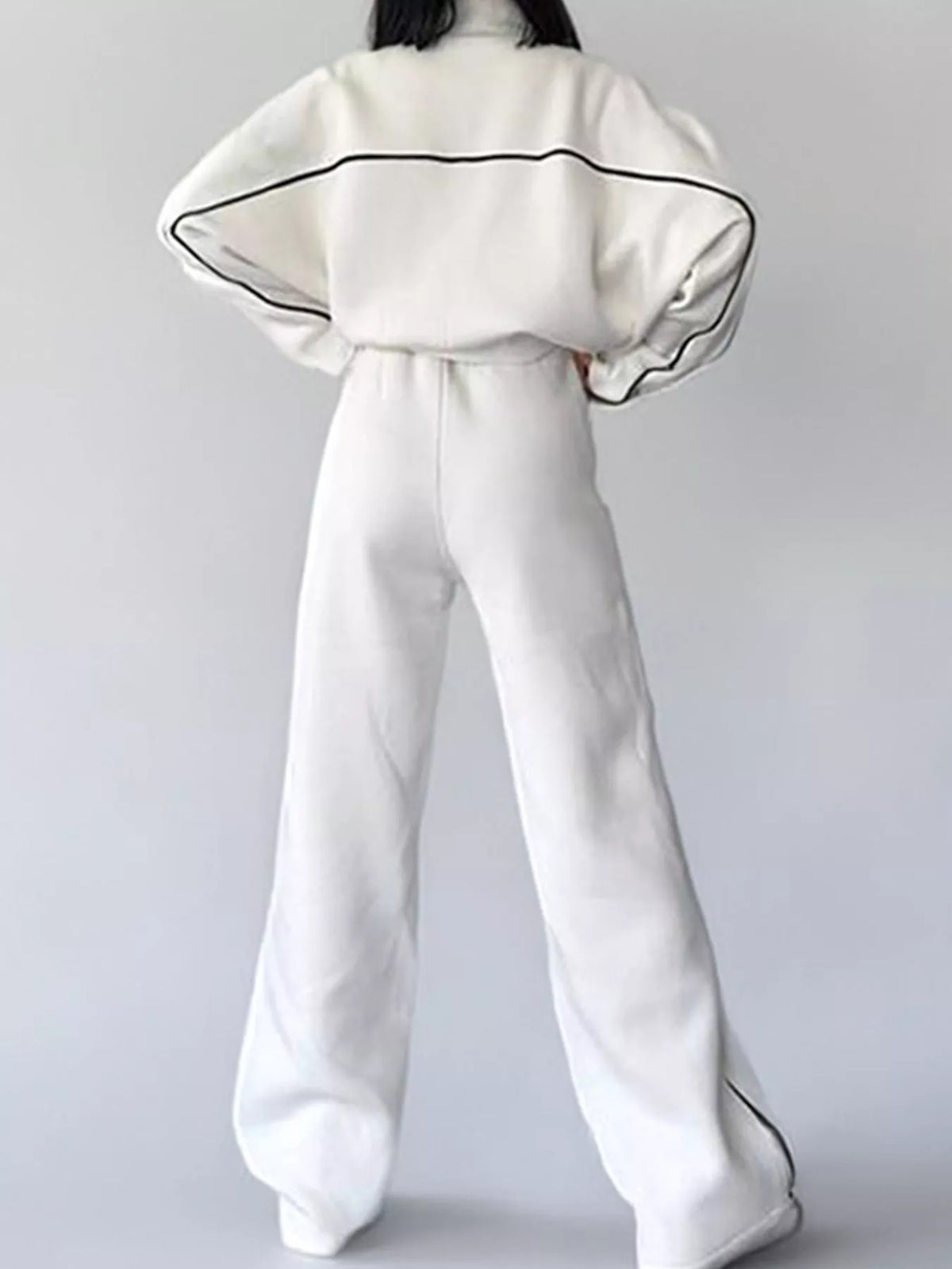 Zip-Up Jacket and Wide-Leg Pants Set in Black