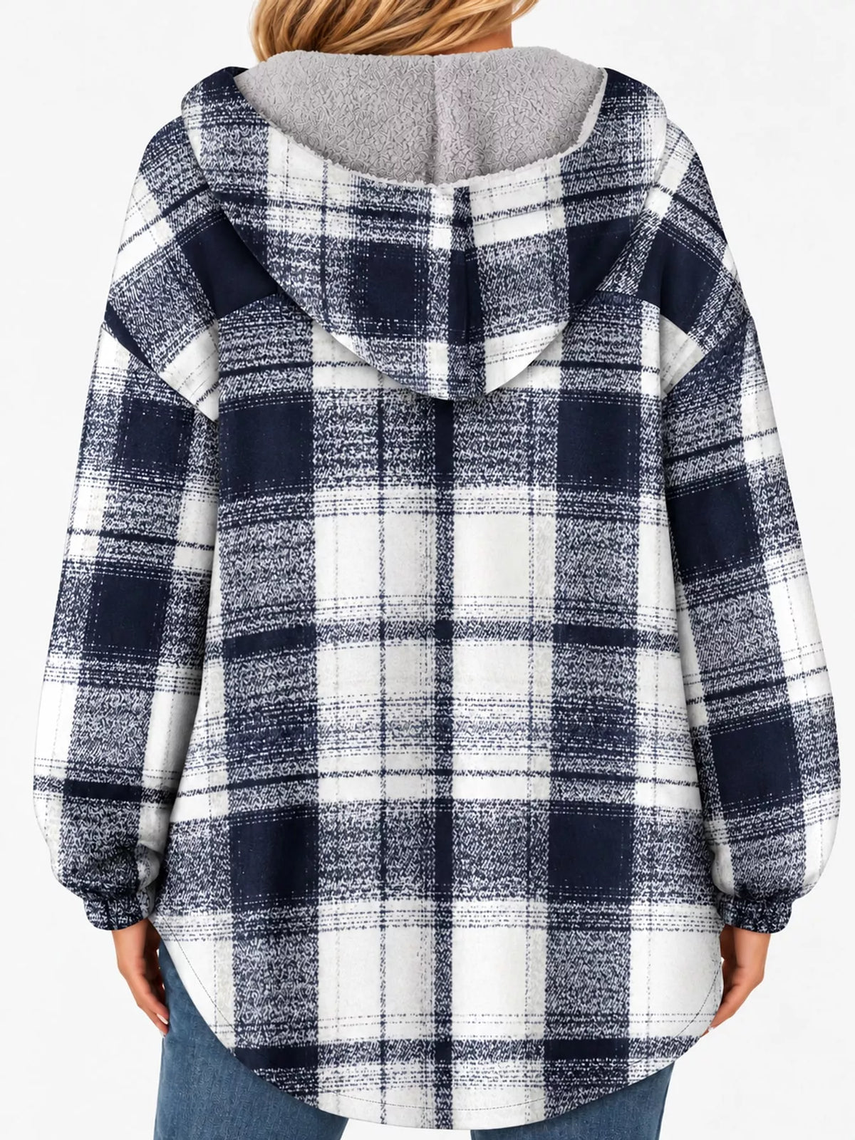Plaid Hooded Button-Up Jacket