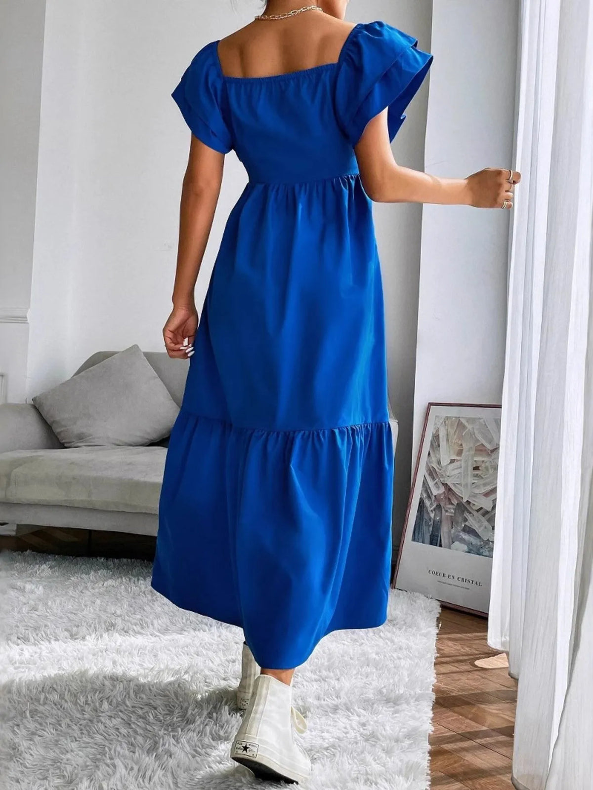 Tiered Ruffle Square-Neck Maxi Dress