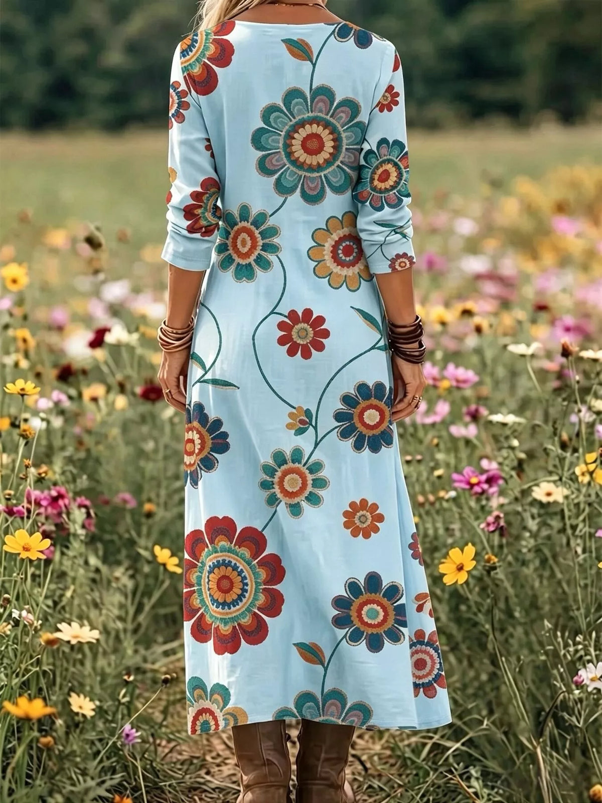 Floral Print Long Sleeve Maxi Dress