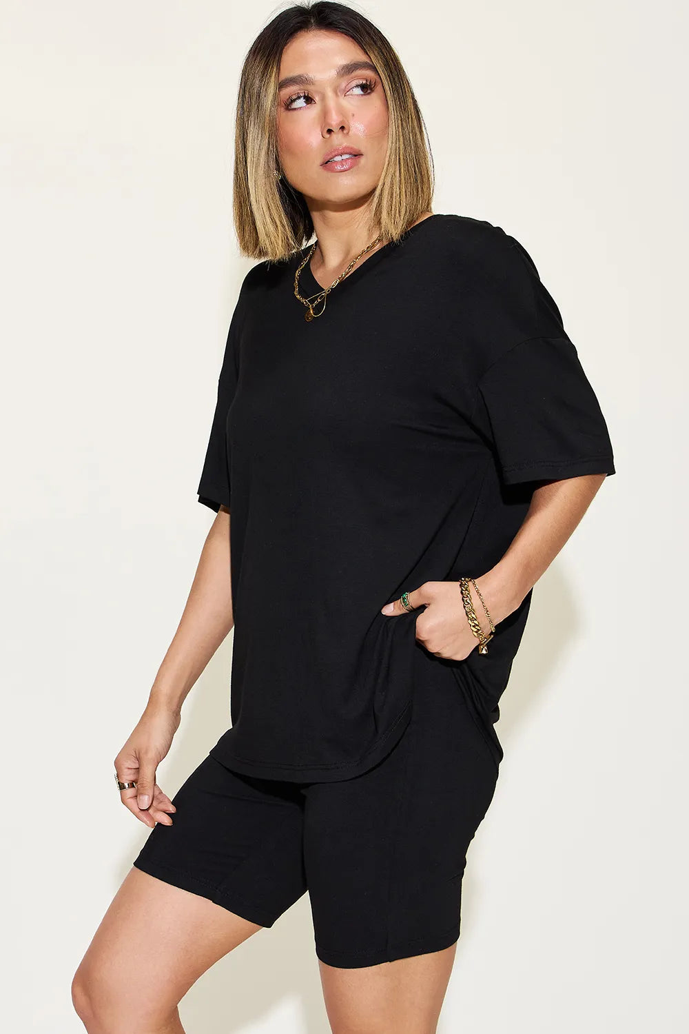 Basic Bae V-Neck Tee and Shorts Set