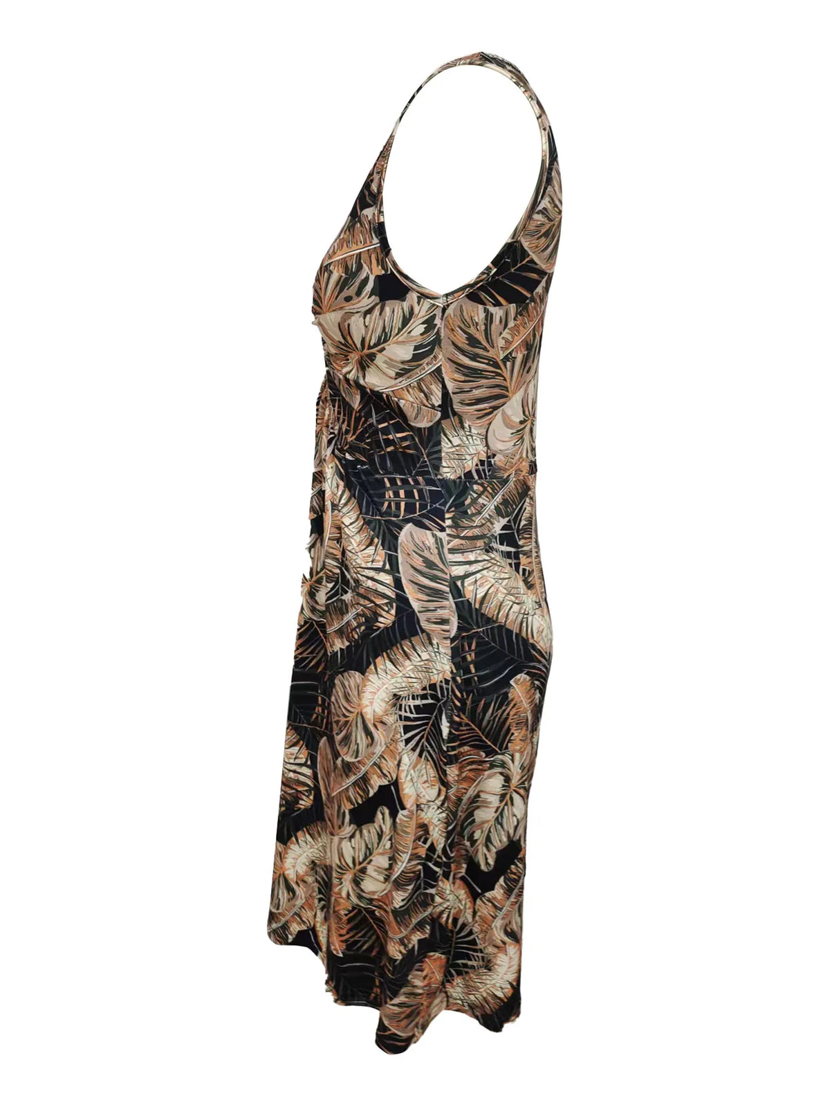 Tropical Print V-Neck Sleeveless Dress