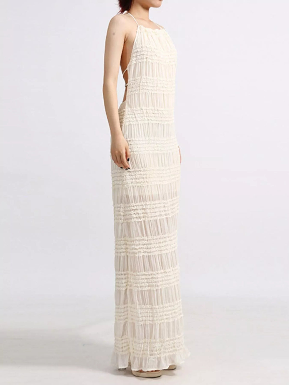 Backless Halter Maxi Dress in White