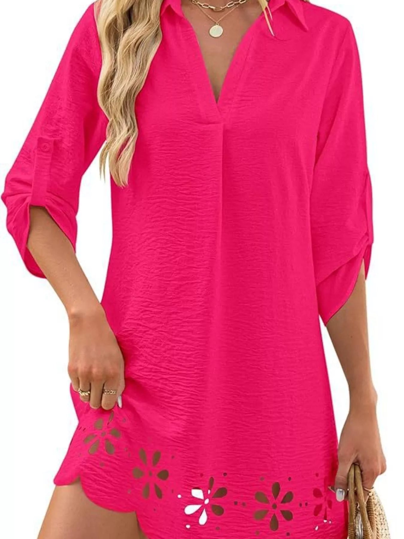 Scalloped Eyelet Hem Dress