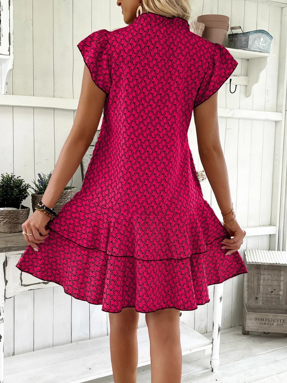 Ruffled Layered Printed Mini Dress by Sara Roman