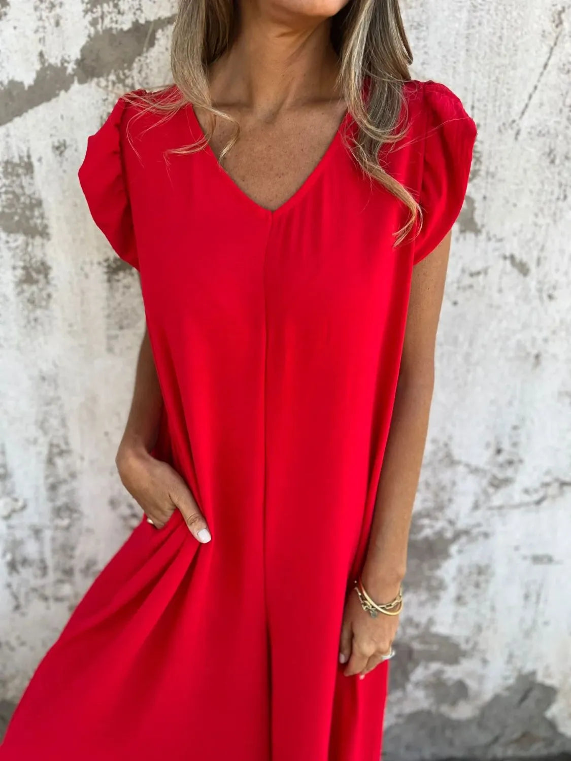 V-Neck Cap Sleeve Wide Leg Jumpsuit