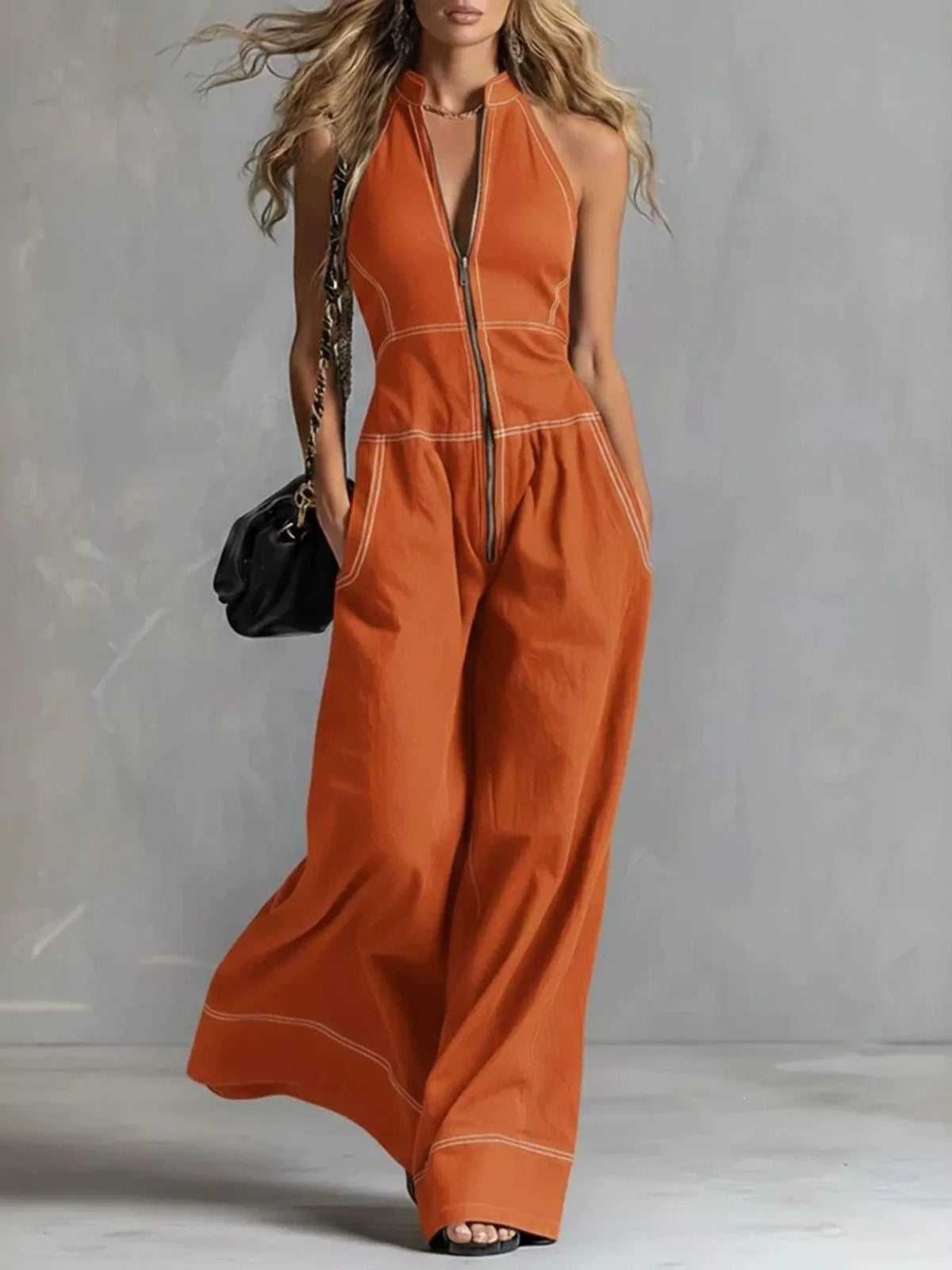 Zip-Front Sleeveless Jumpsuit