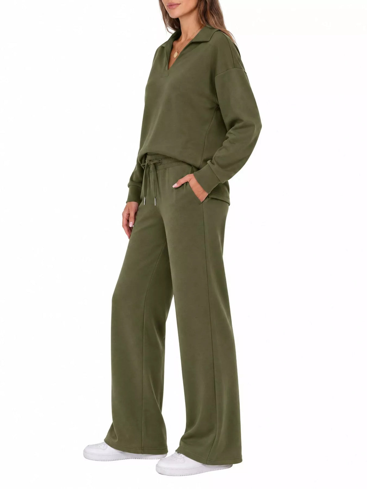 Dropped Shoulder Top and Drawstring Pant Set