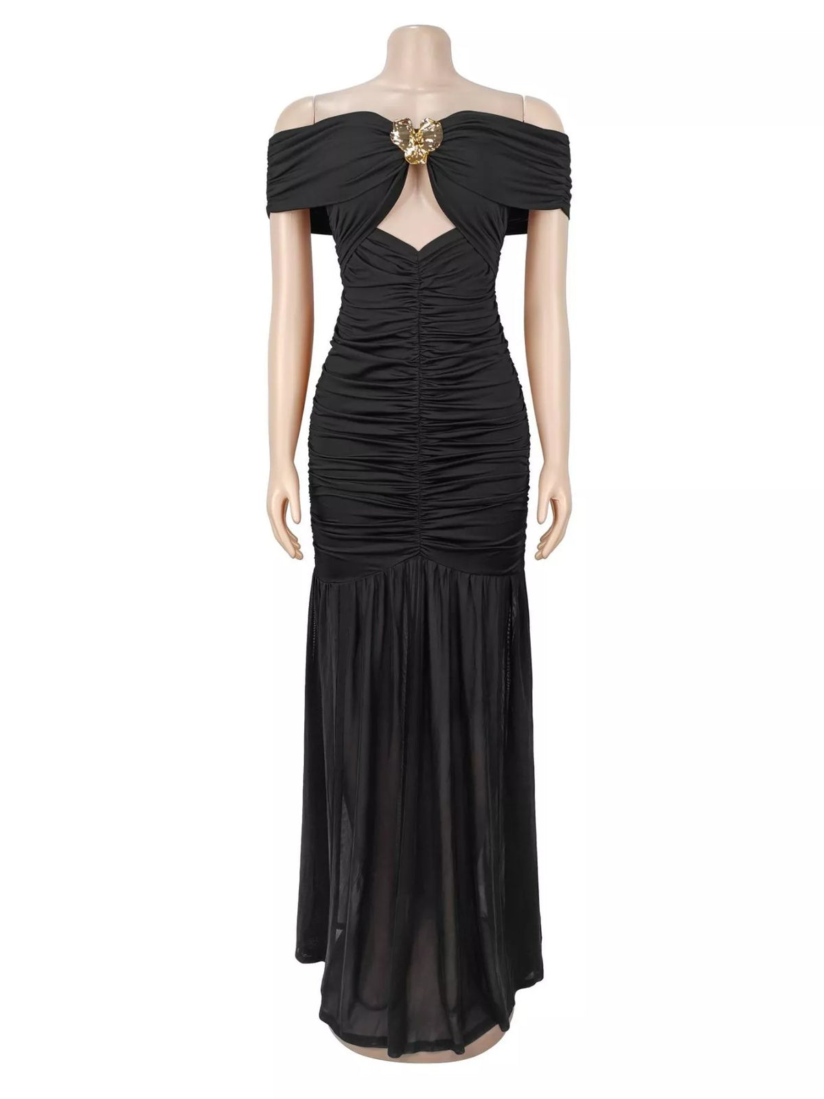 Off-Shoulder Ruched Mermaid Maxi Dress