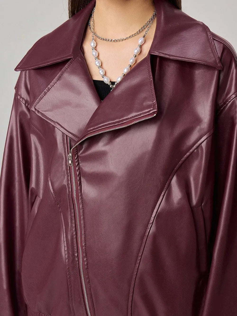 Drop Shoulder Zip Jacket in Plum Purple