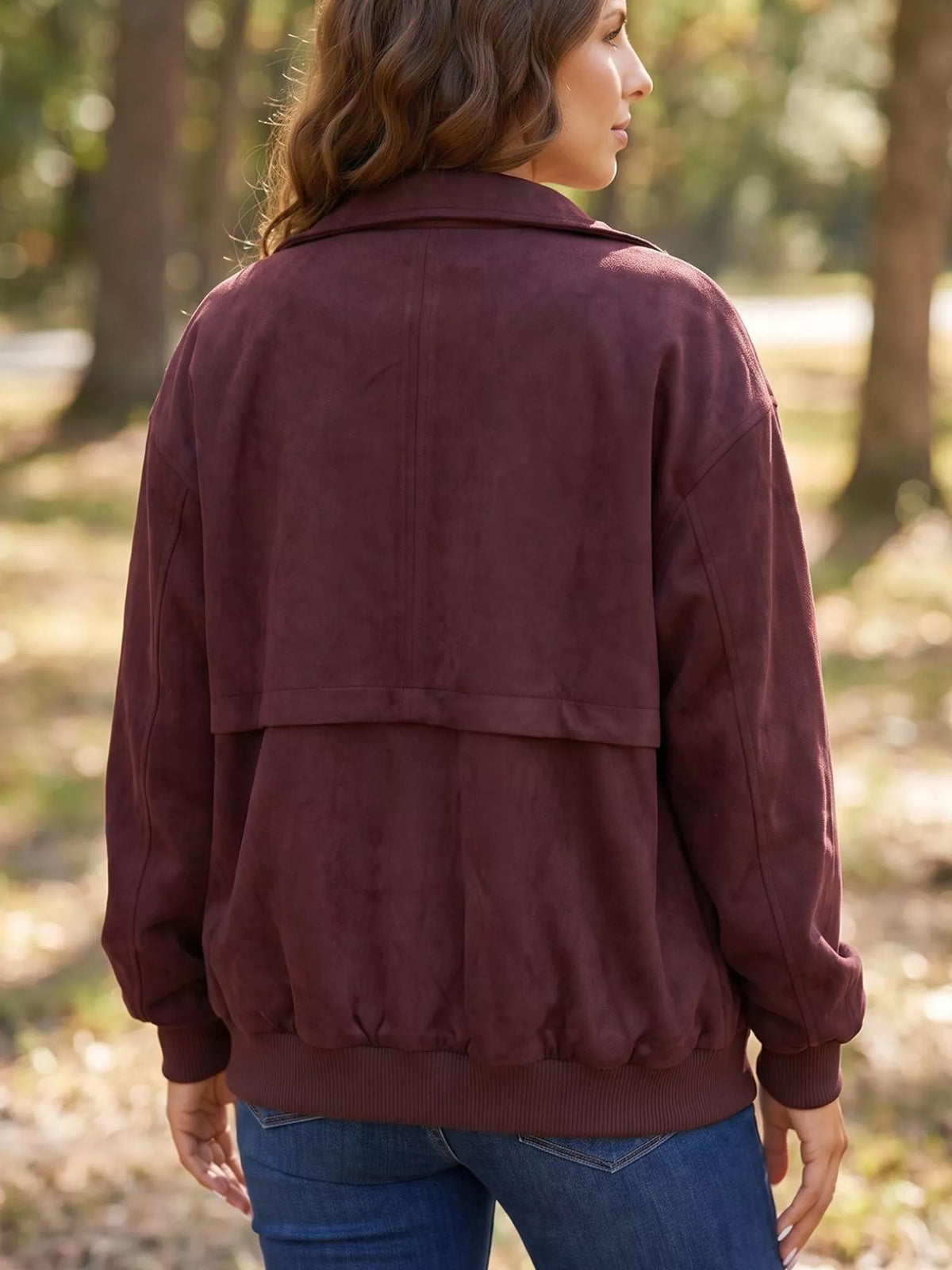 Zip-Up Jacket with Metal Placket Collar in Chocolate