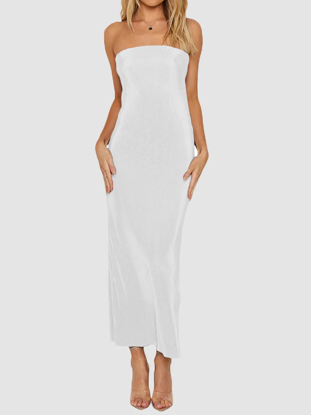 Lace-Up Back Tube Maxi Dress by Mystique Q