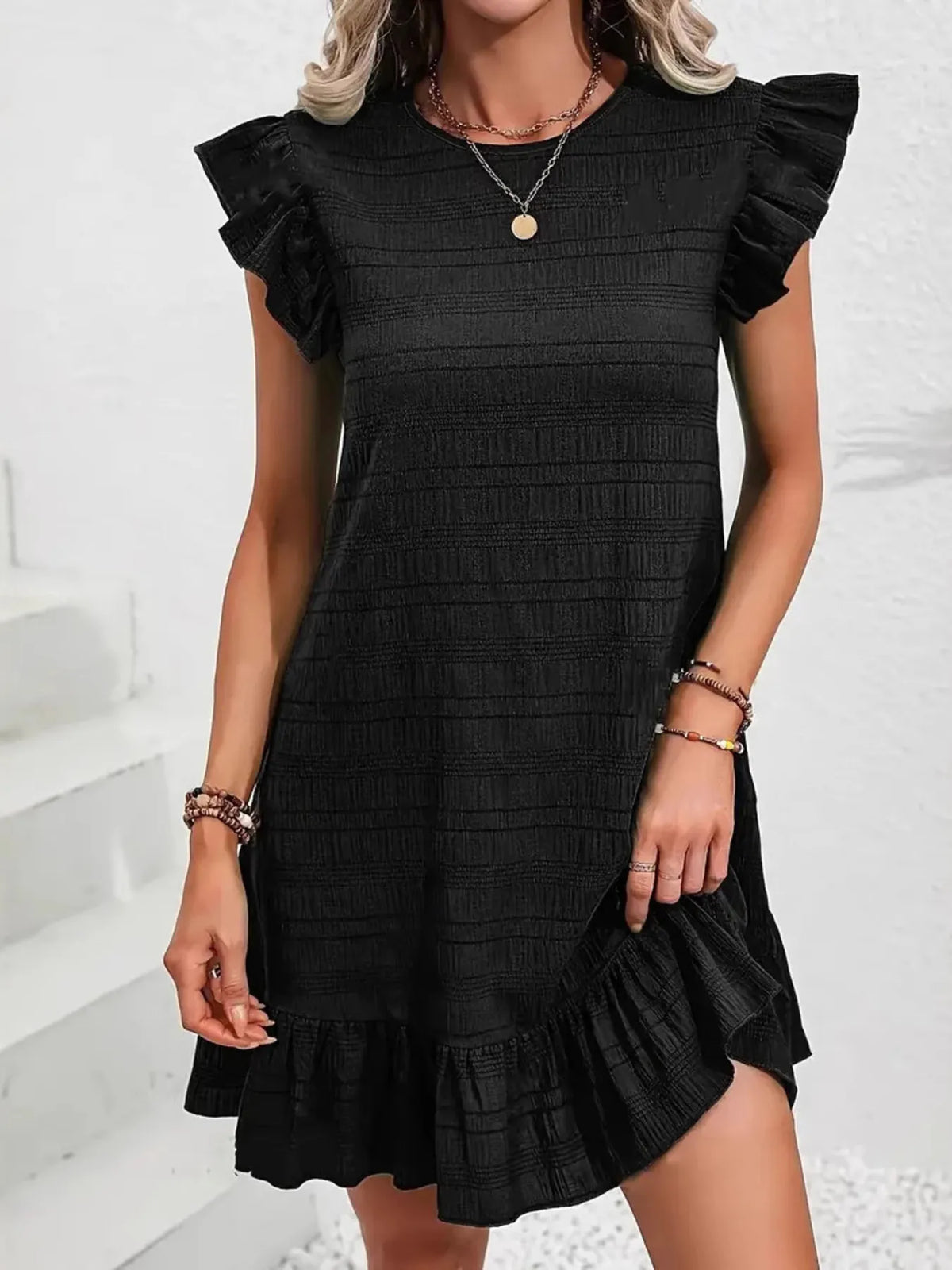 Ruffle Tiered Cap Sleeve Mini Dress