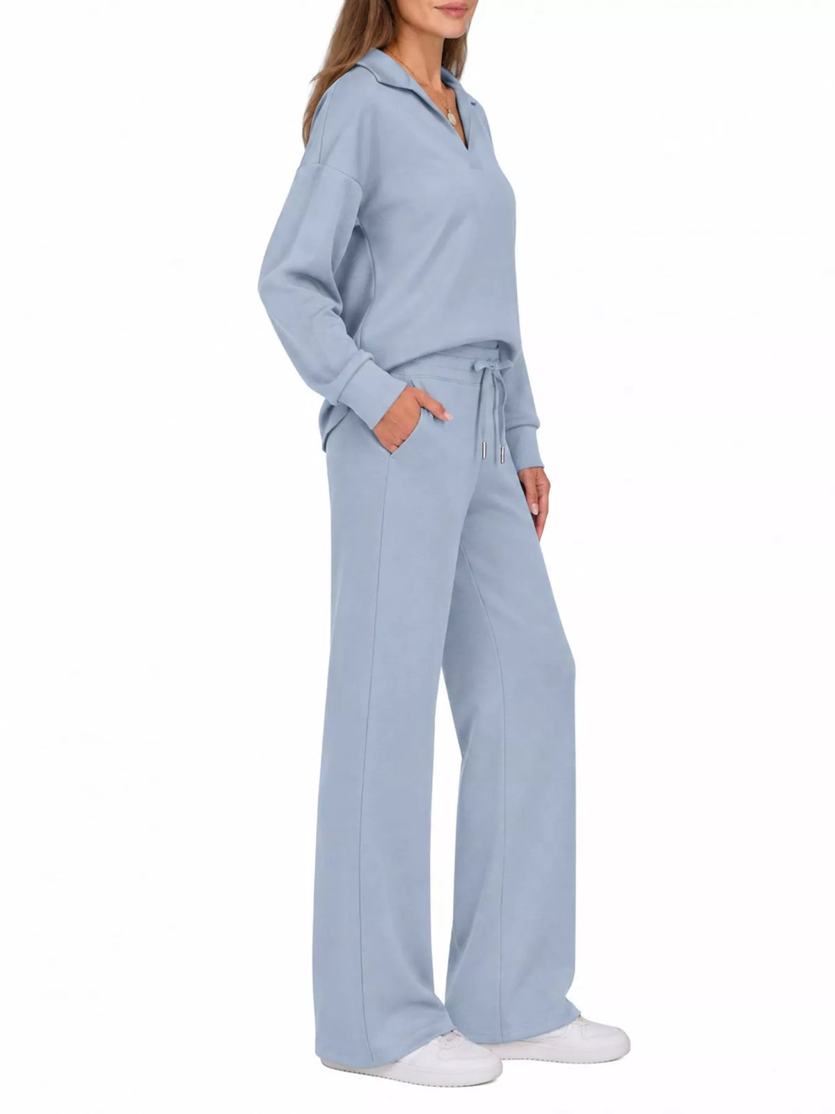 Dropped Shoulder Top and Drawstring Pant Set