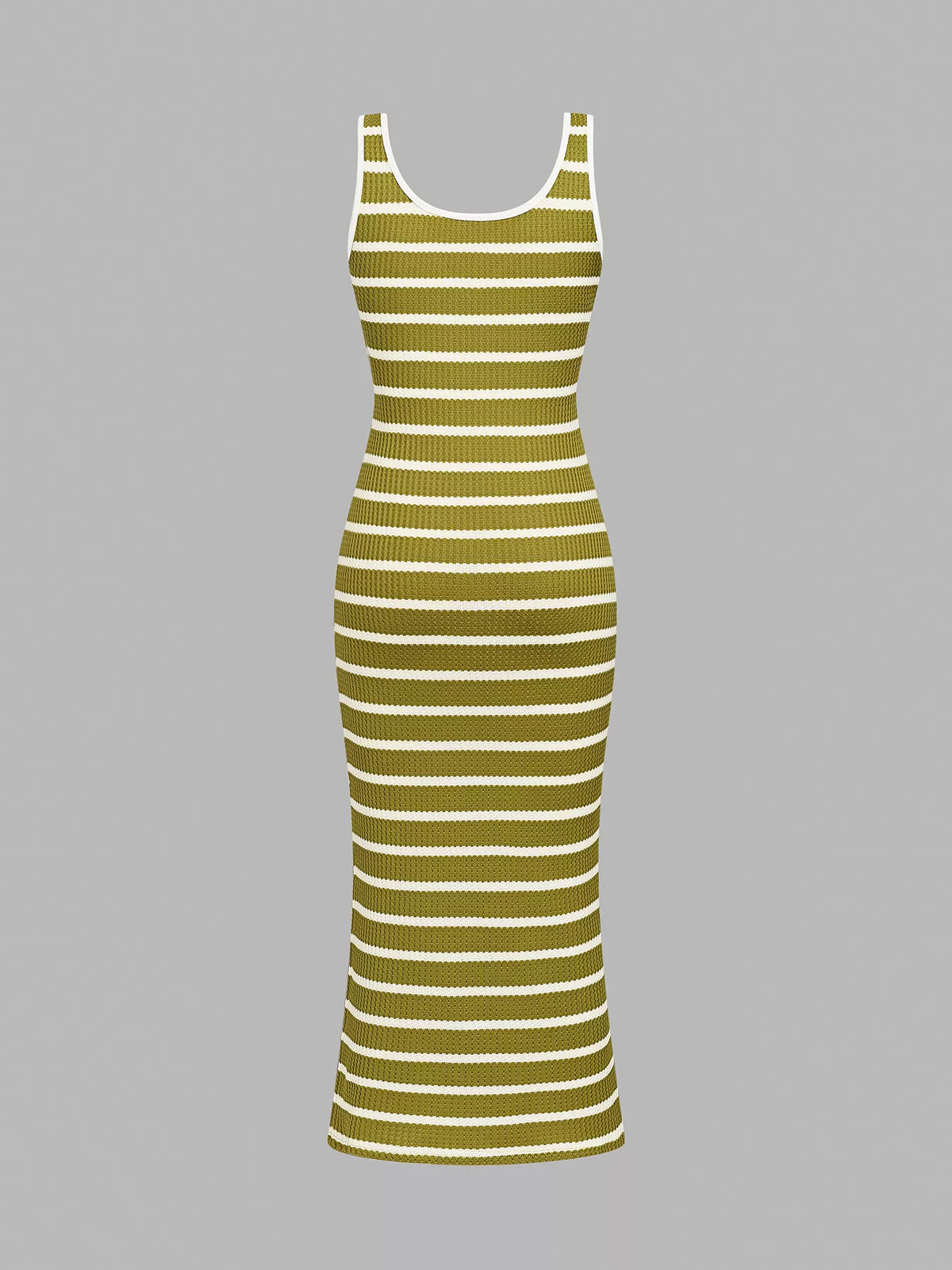 Striped Ribbed Bodycon Midi Dress
