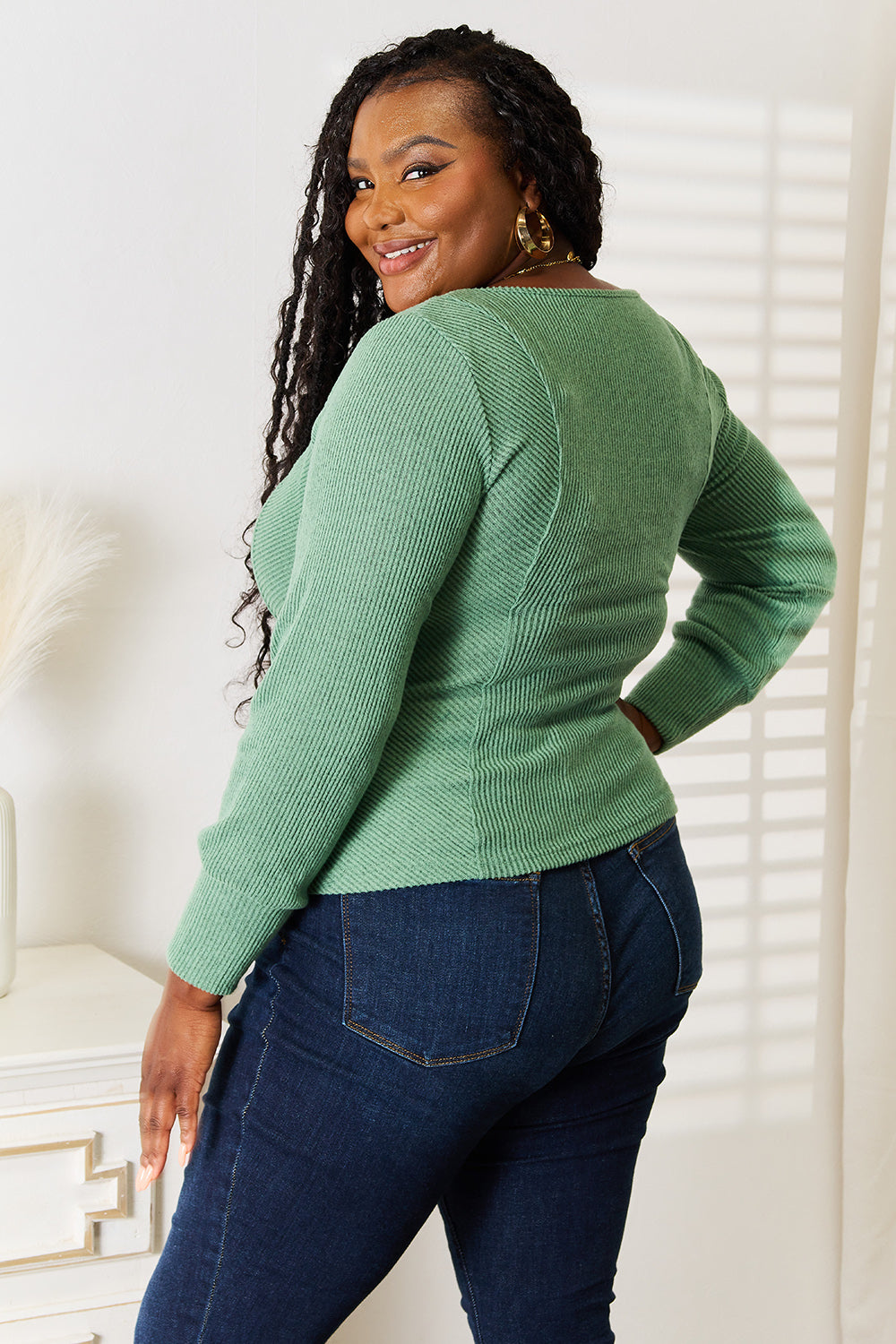 Basic Bae Scoop Neck Long Sleeve Top in Green
