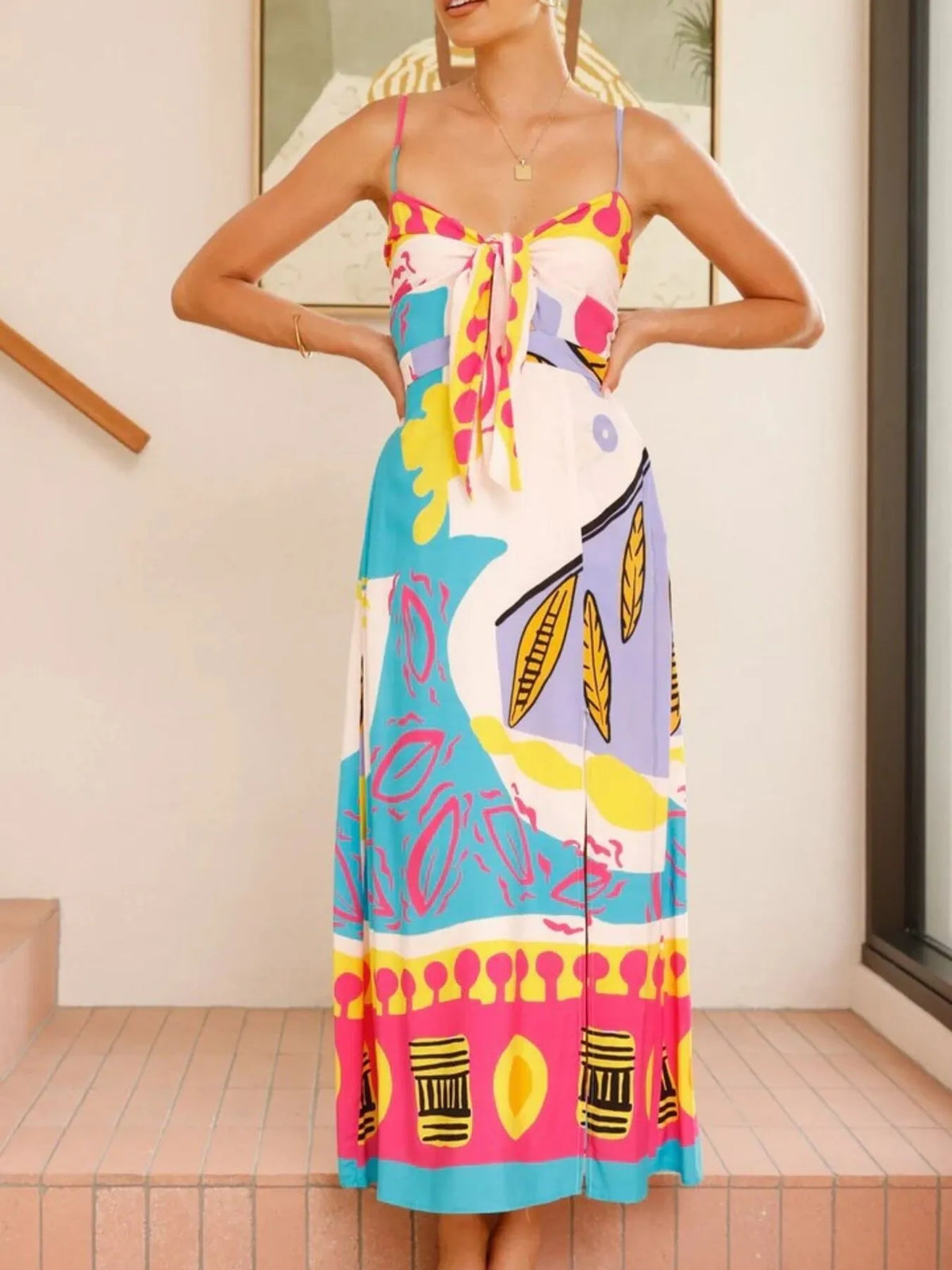 Tied-Front Slit Maxi Cami Dress