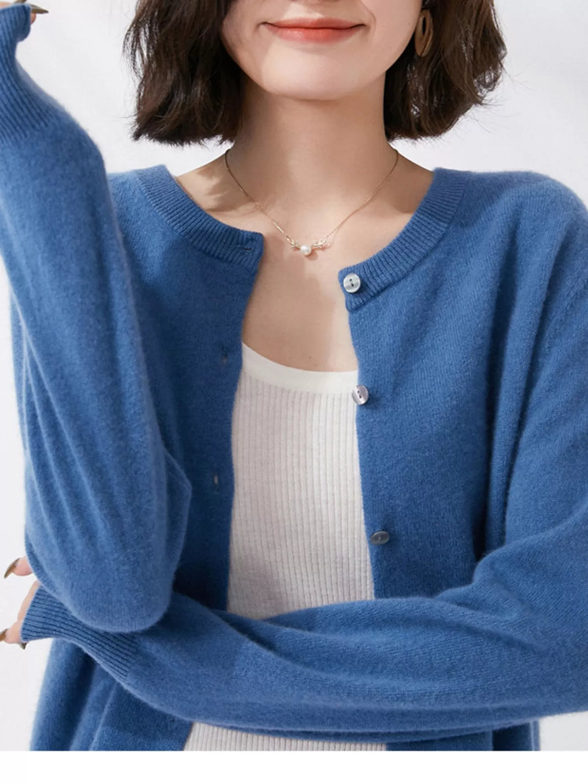 Crew Neck Button-Down Cardigan