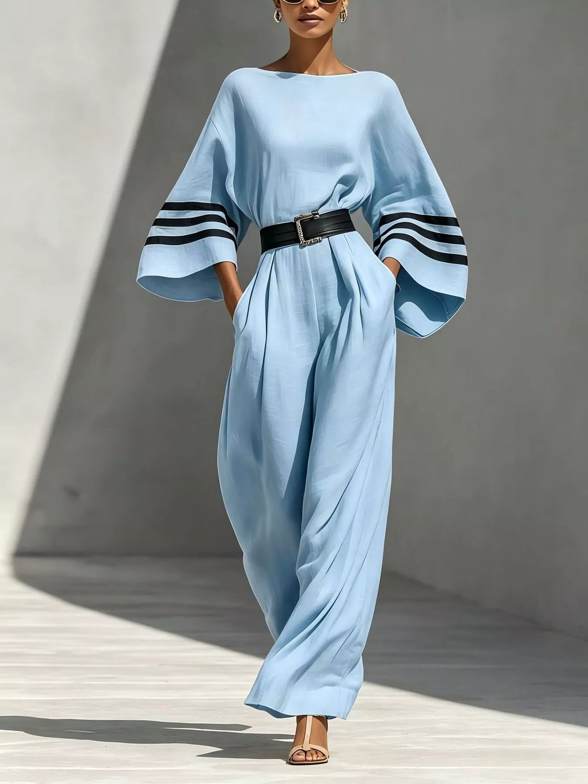 Wide Sleeve Striped Jumpsuit