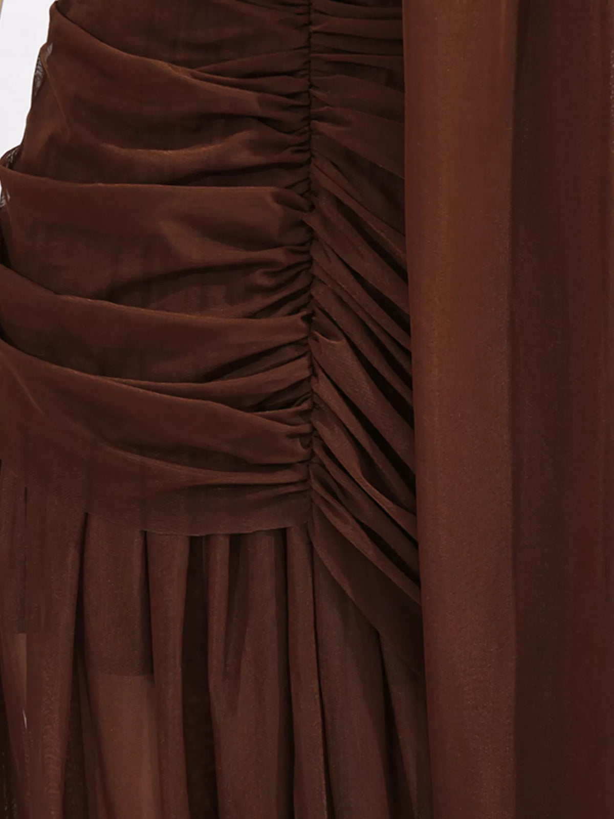 One-Shoulder Mesh Dress in Coffee in Coffee Color