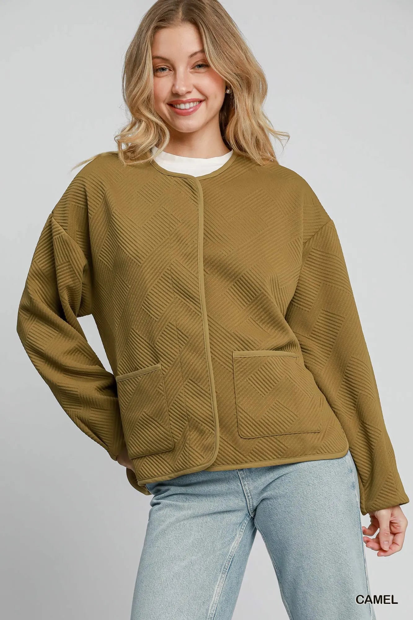 Umgee Textured Jacquard Jacket in Camel