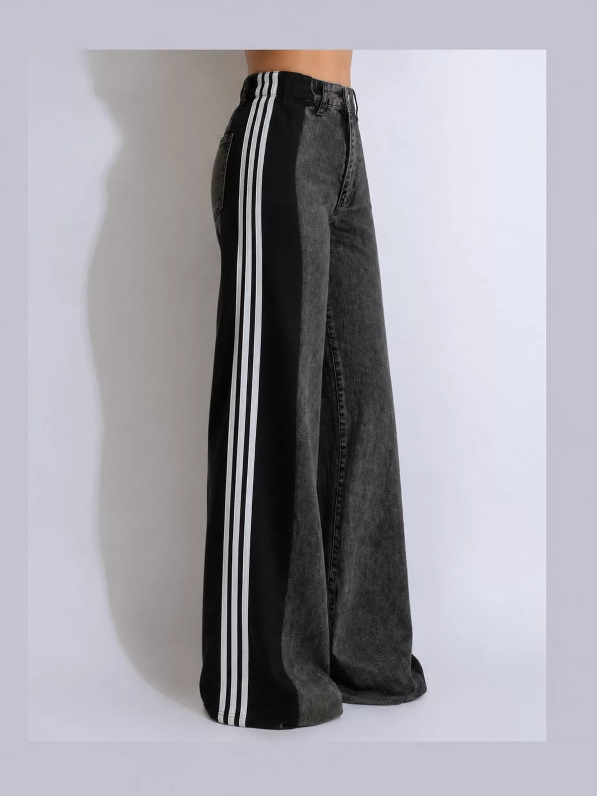 High-Waisted Wide-Leg Jeans with Side Stripe