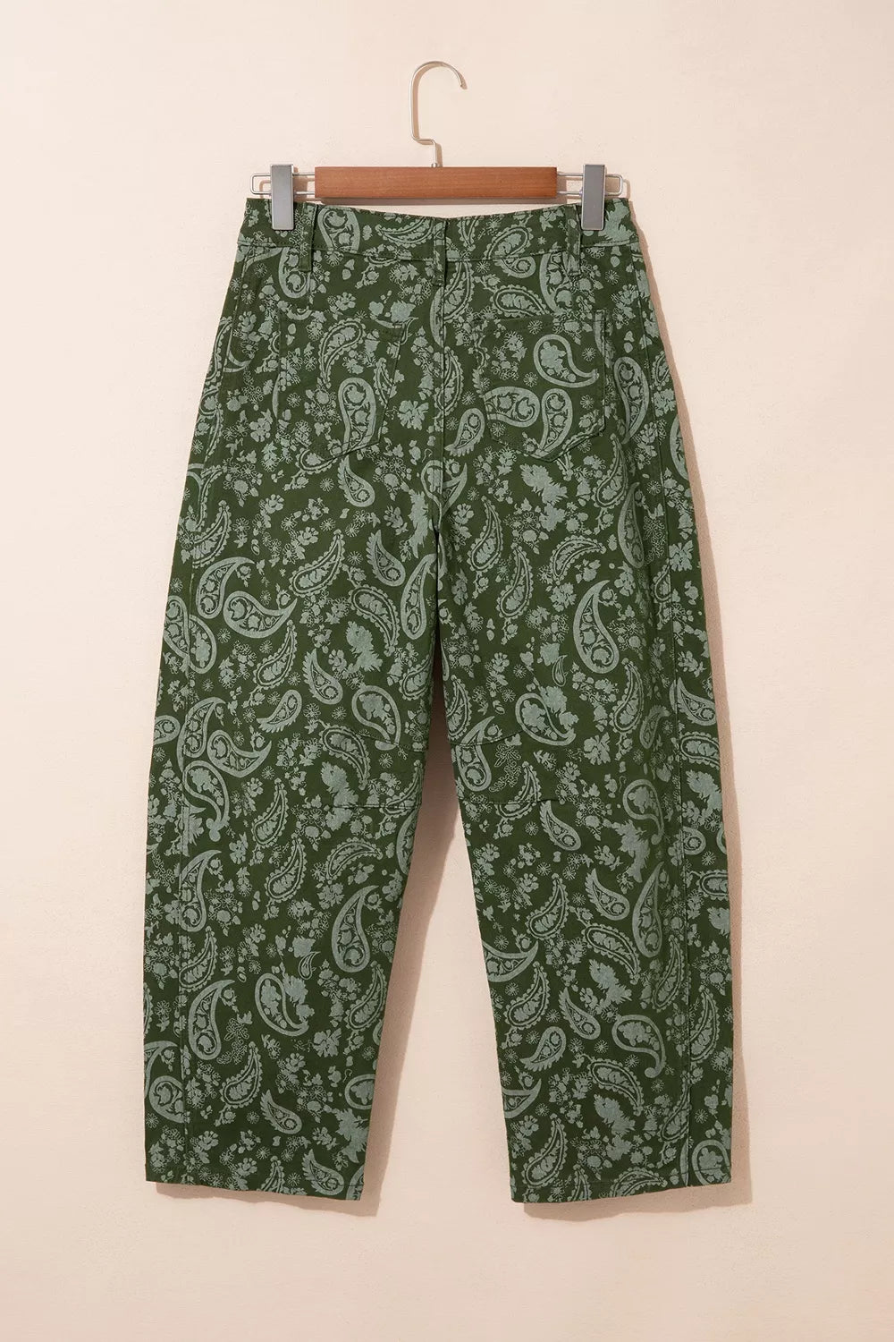 Paisley Print Harem Denim Pants in Dark Green