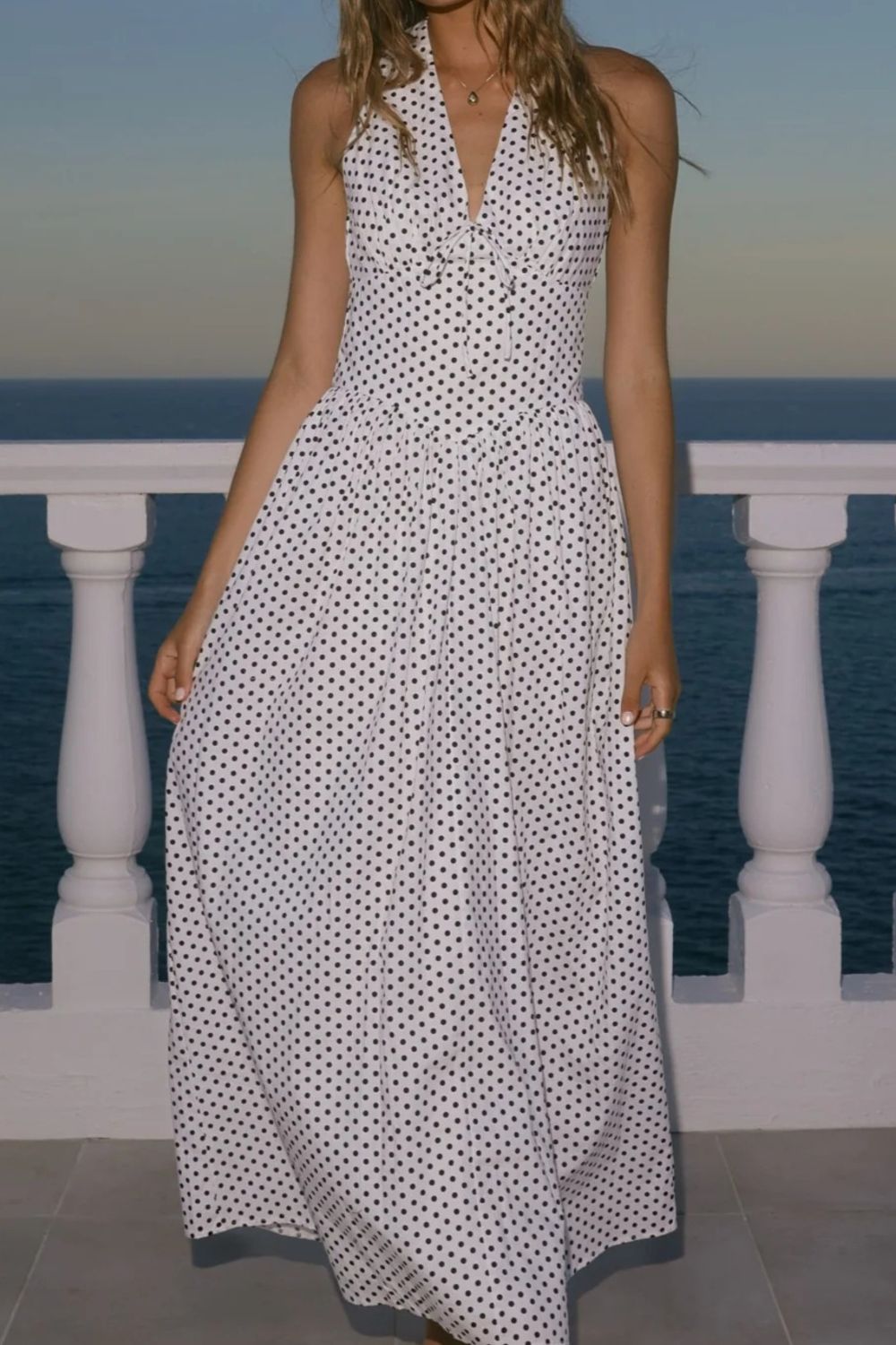 Backless Polka Dot Halter Maxi Dress