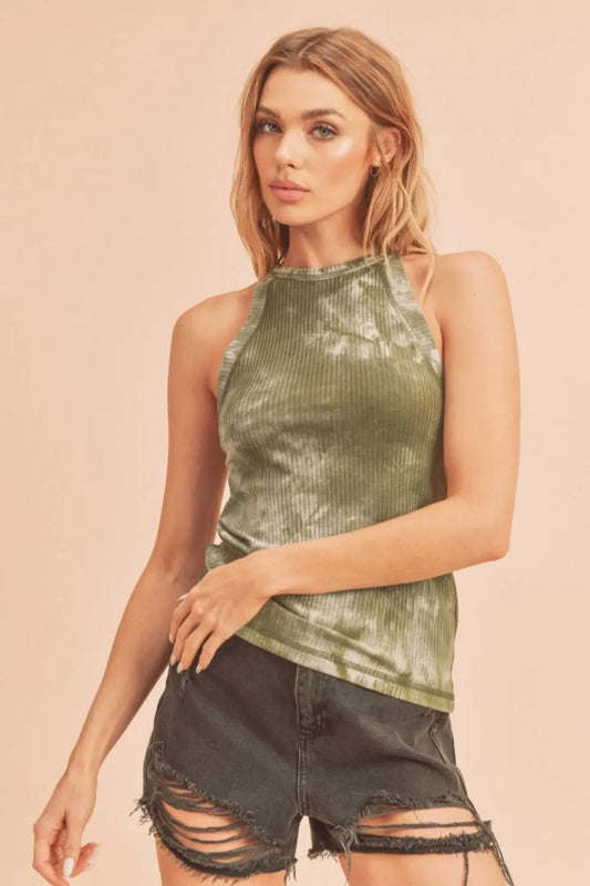 Tie-Dye Ribbed Tank in Matcha Green