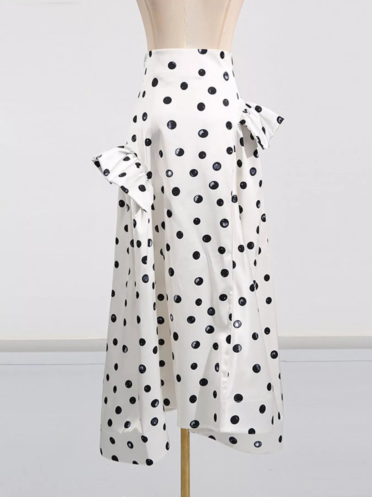 Polka Dot Ruffle Skirt in Beige