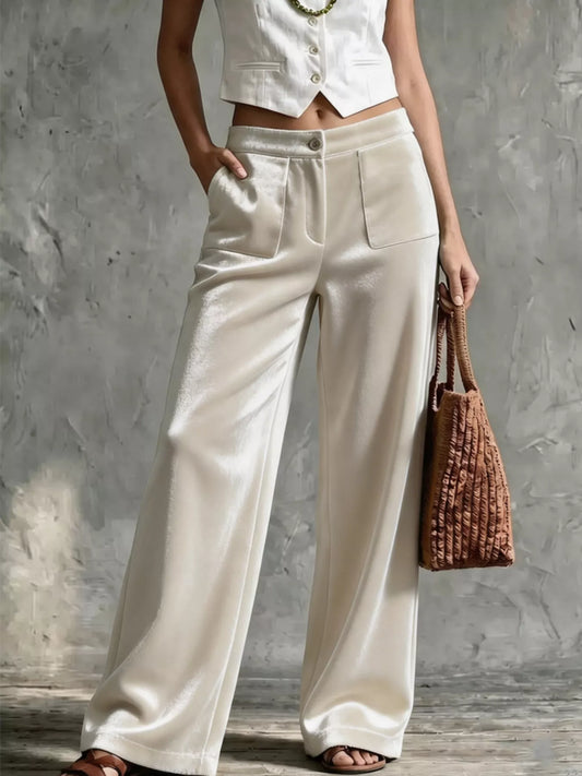 Velvet Wide-Leg Pants with Pockets
