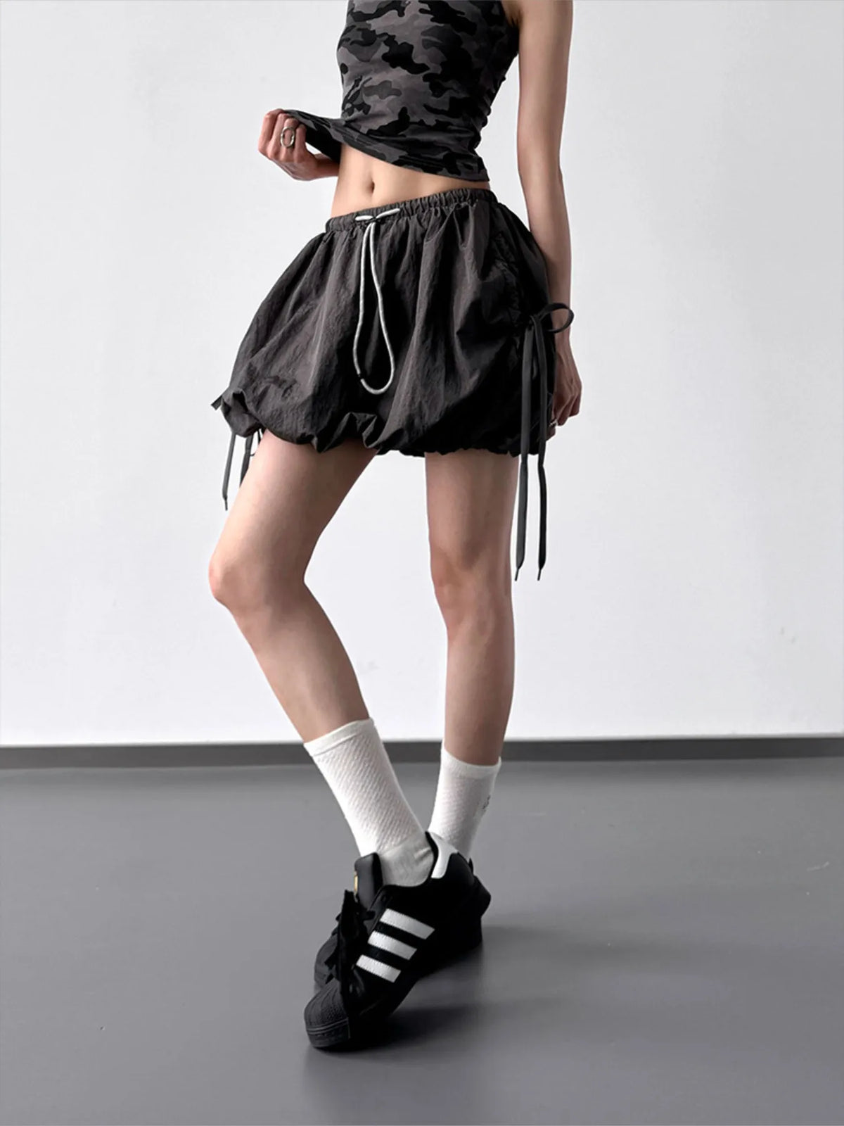 Bubble Hem Drawstring Shorts