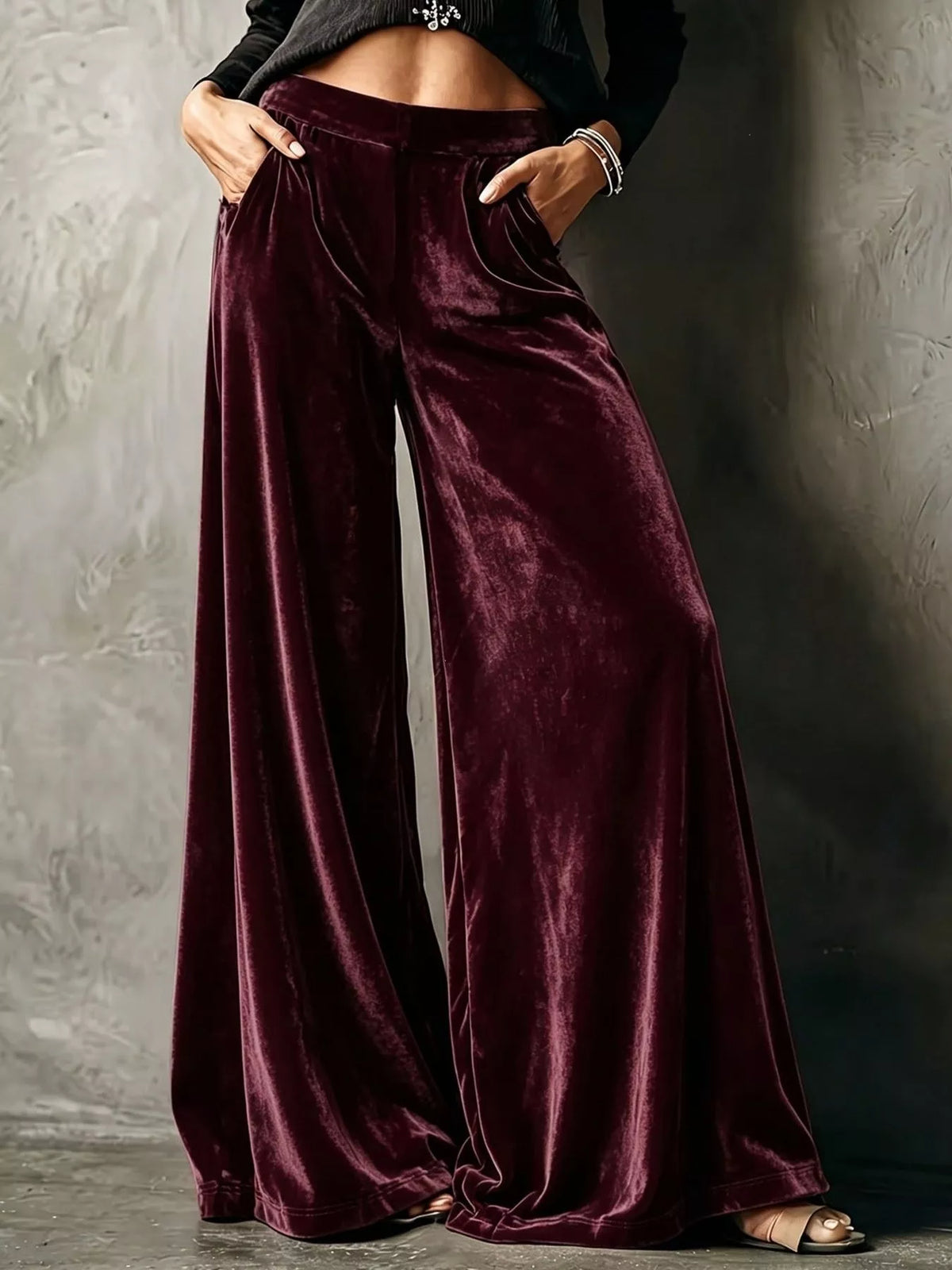 High-Waisted Wide-Leg Velvet Pants
