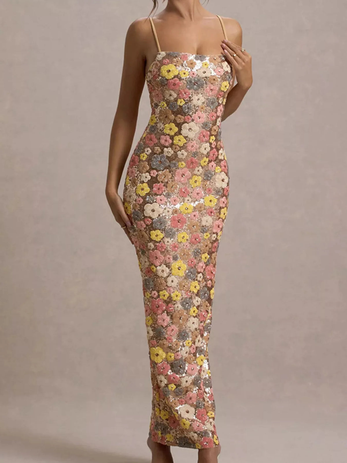 Sequin Embellished Bodycon Maxi Dress in Multicolor