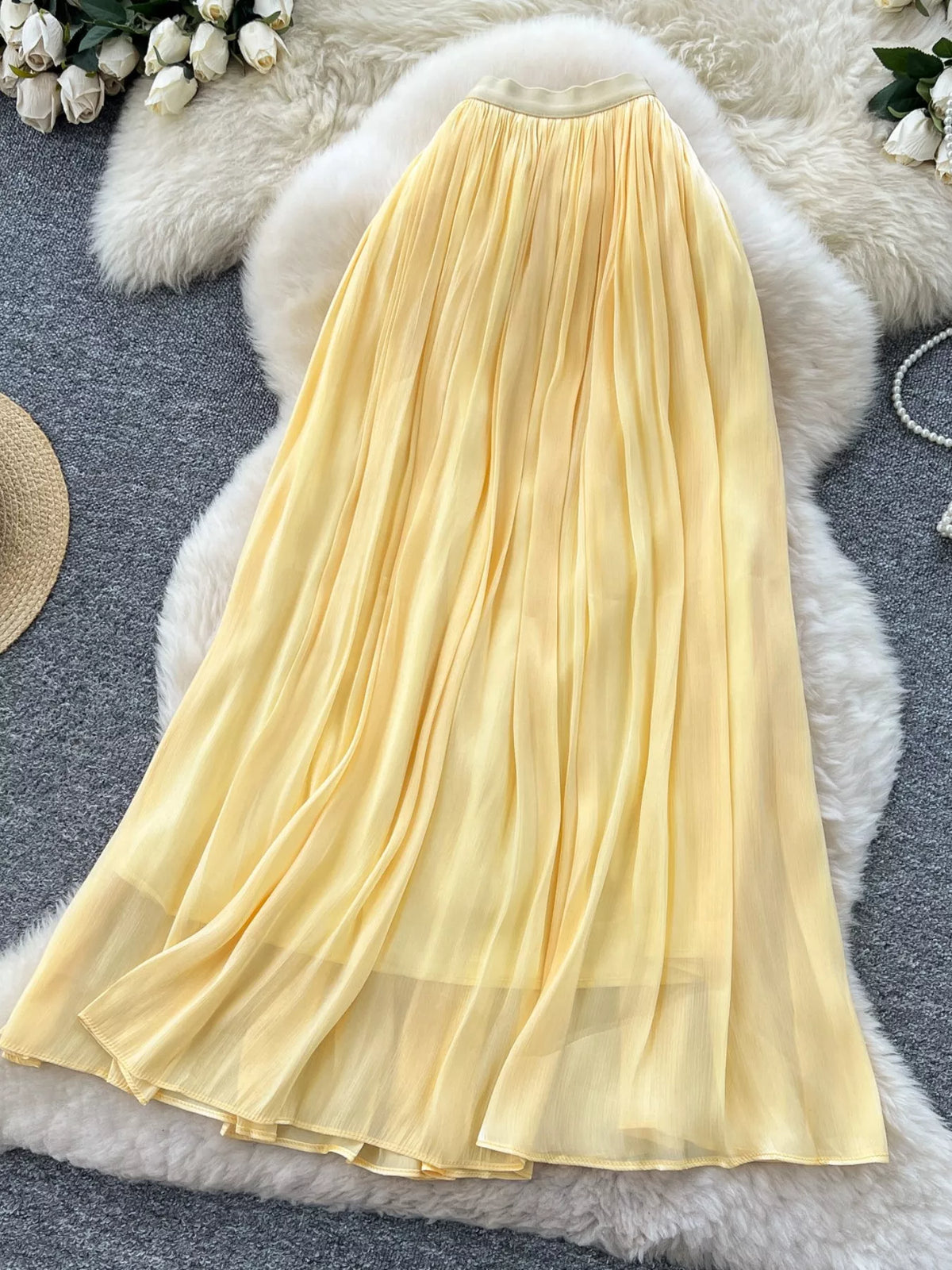 Pleated High-Waist Maxi Skirt