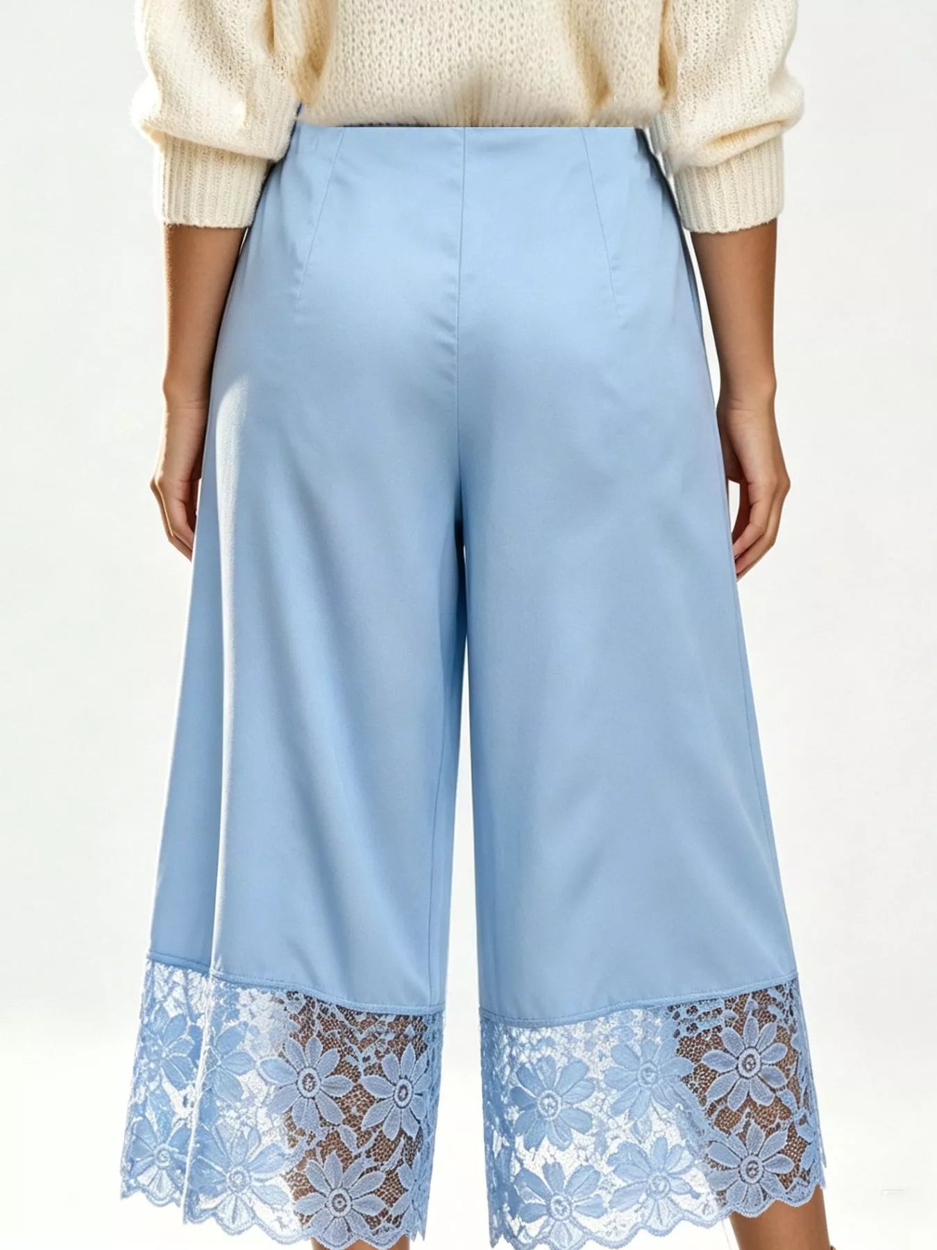 Lace-Trim Wide-Leg Cropped Pants