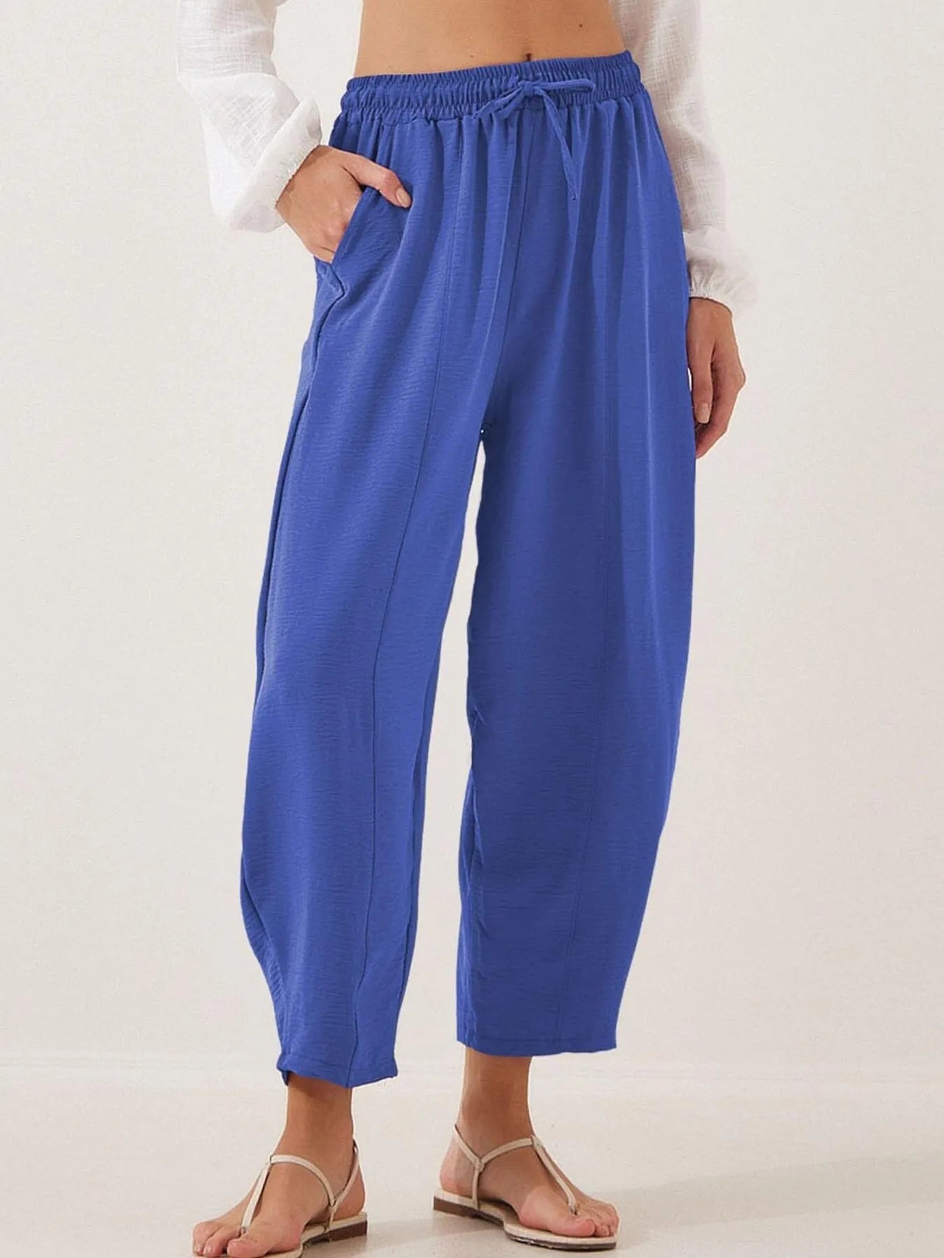 Drawstring Wide Leg Cropped Pants