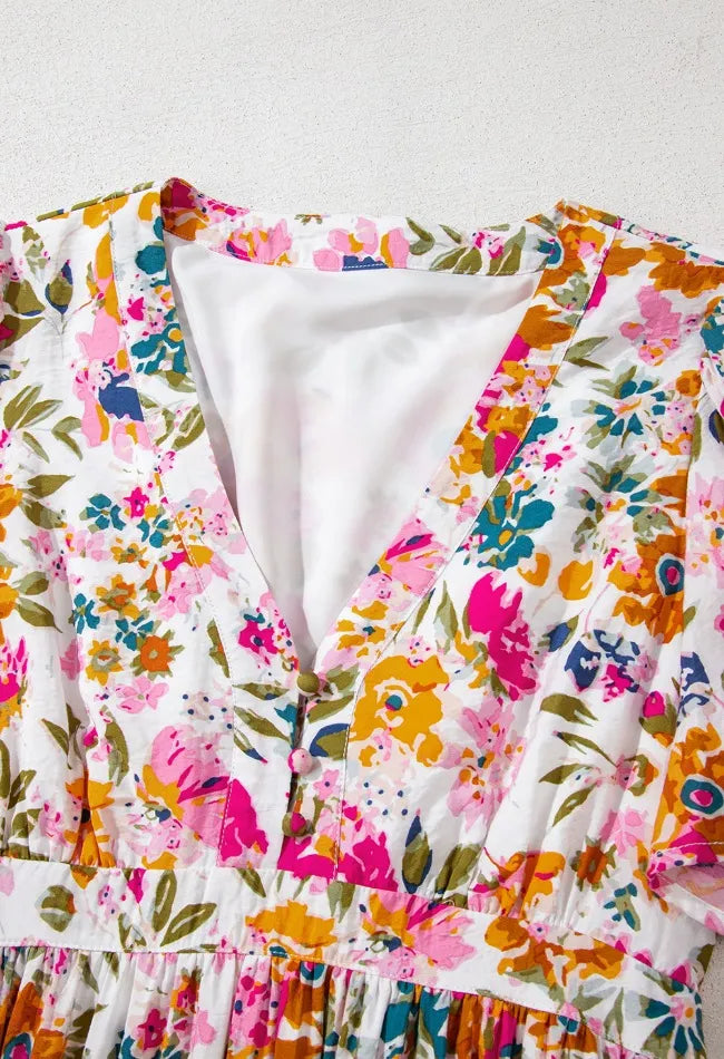 Floral V Neck Dress with Pockets