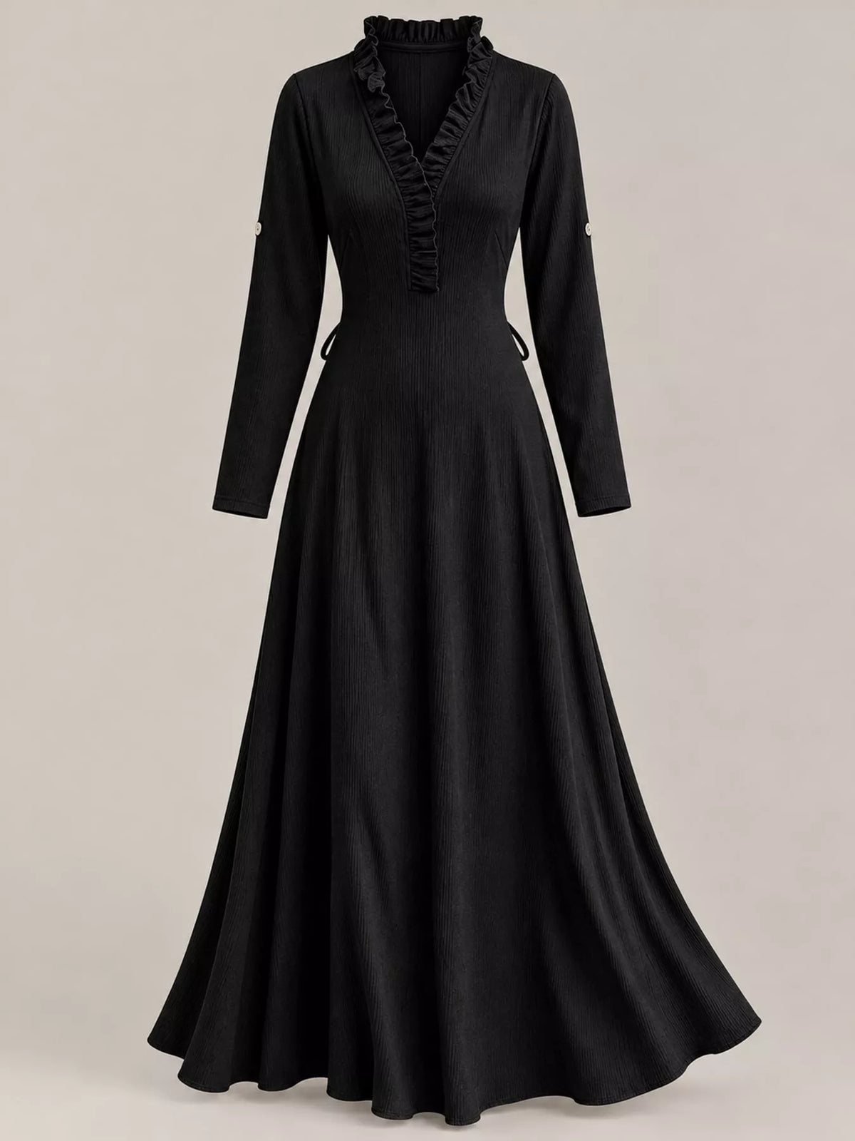 Frill Roll-Up Sleeve Maxi Dress