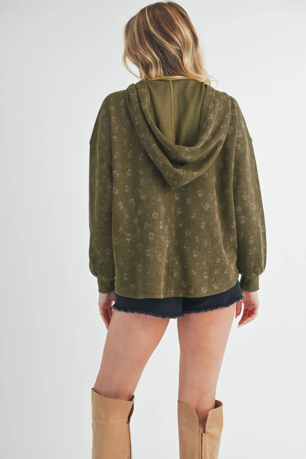 Floral Button-Up Hooded Jacket in Olive