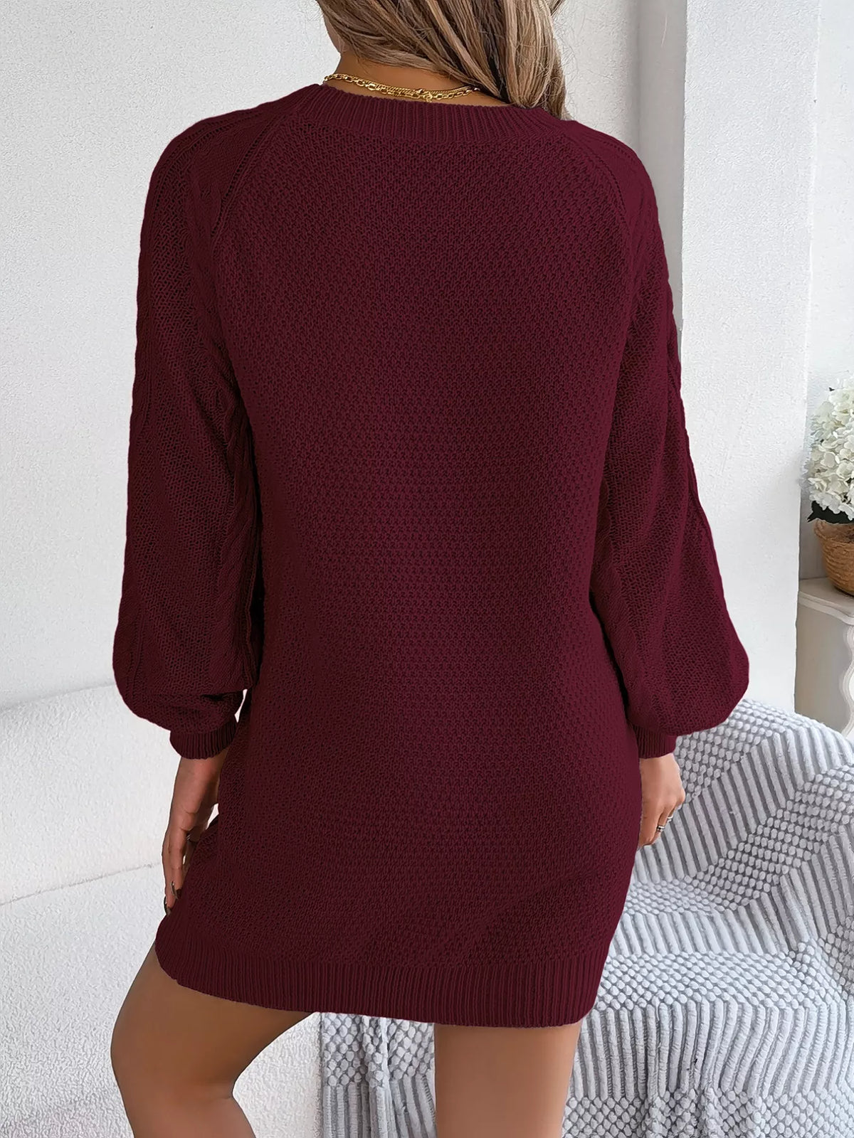 Diamond Cable-Knit Sweater Dress