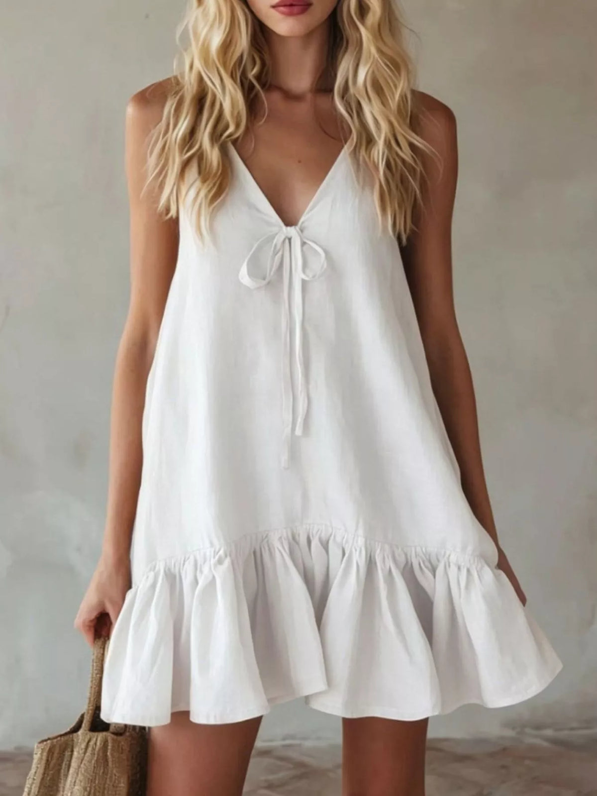 Tie-Front Ruffle Hem Mini Dress in Turmeric