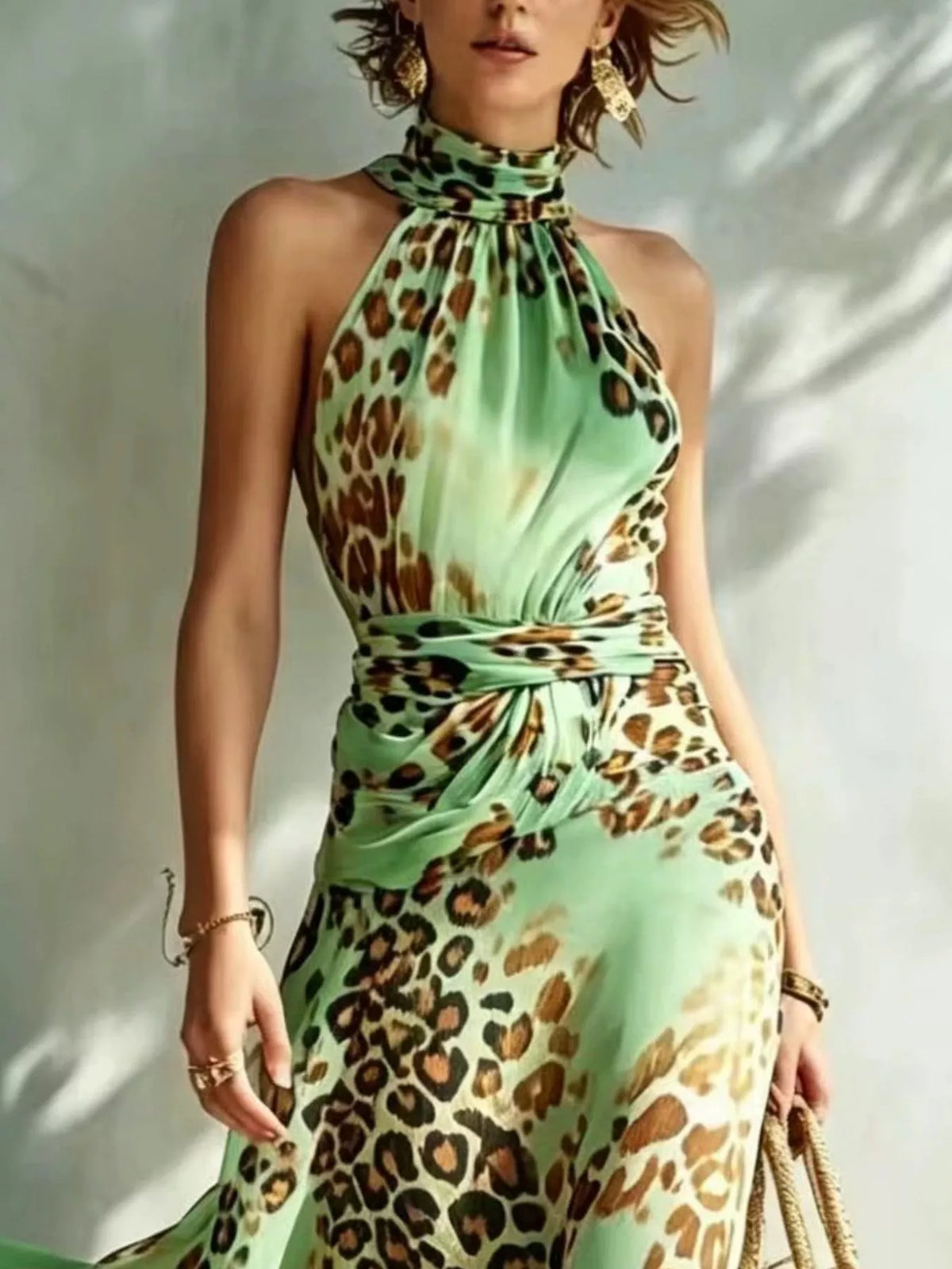 Leopard Print Sleeveless Maxi Dress by Kaelinne
