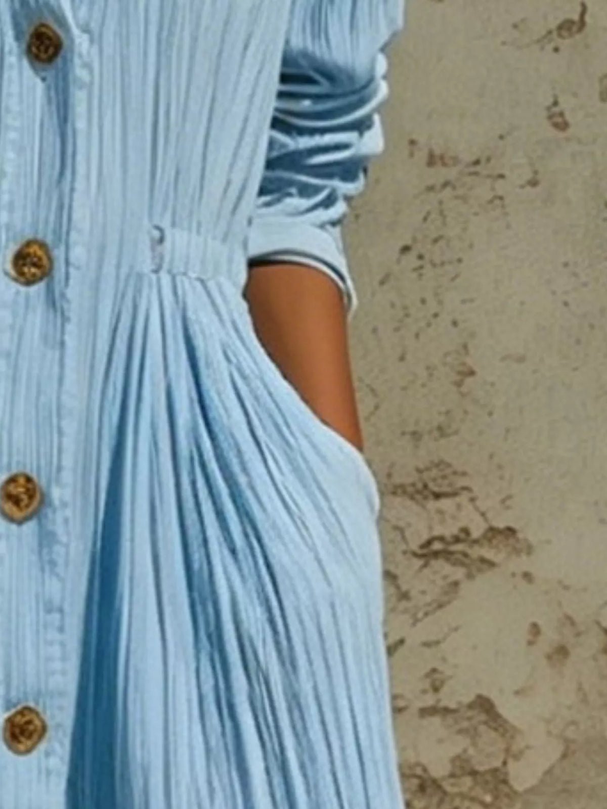 Textured Button-Down Long Sleeve Maxi Dress